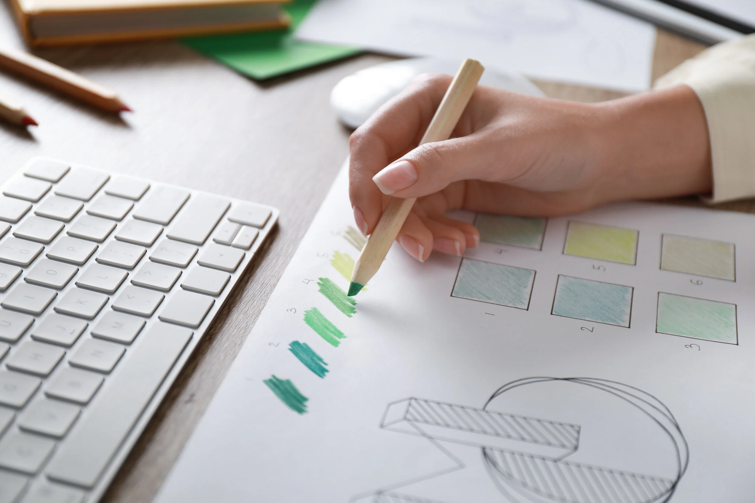 Colour swatch sketches on a desk