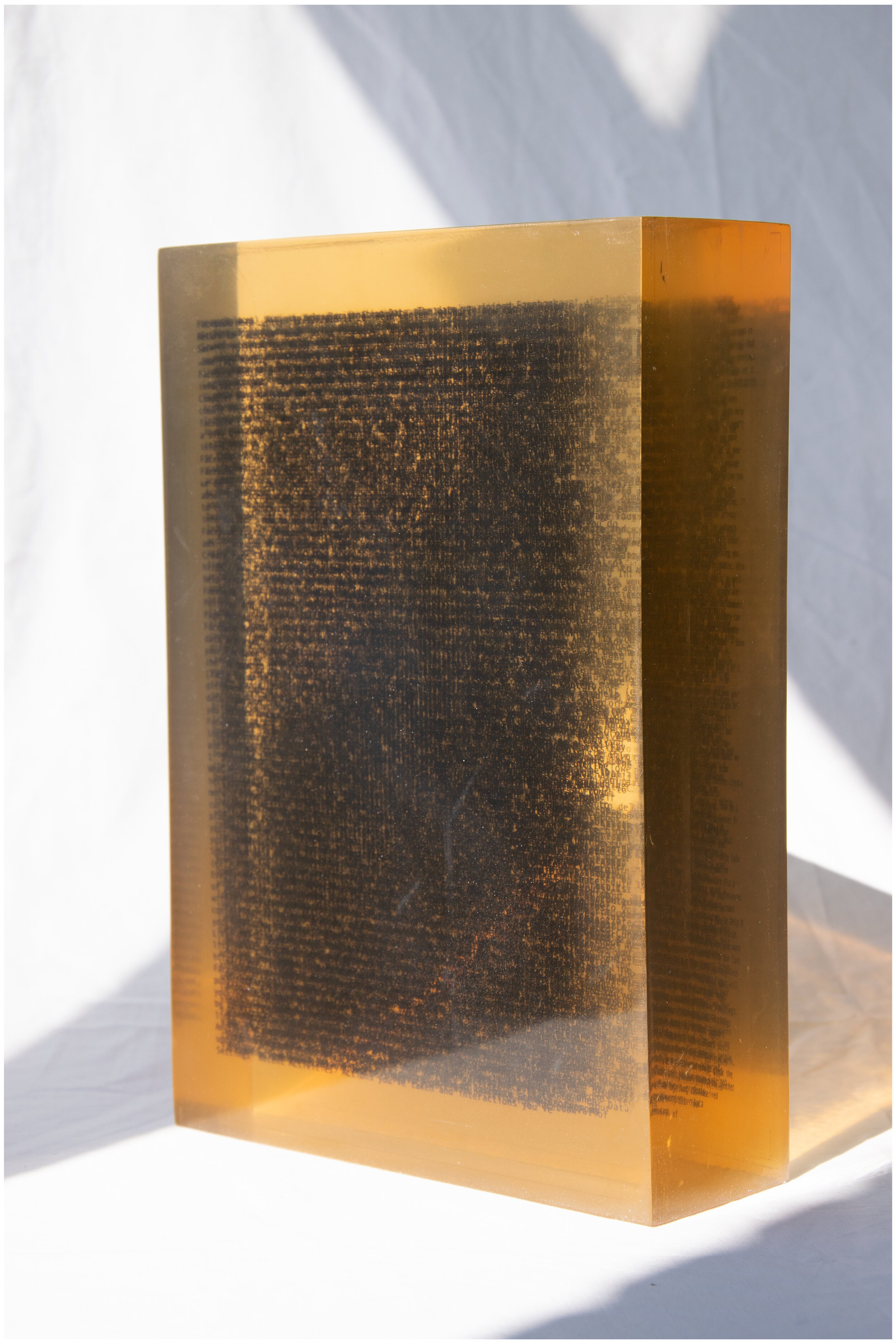 Tombstone, Facebook, Epoxy resin and print 31 cm x 21 cm x 8 cm. 2019-2021