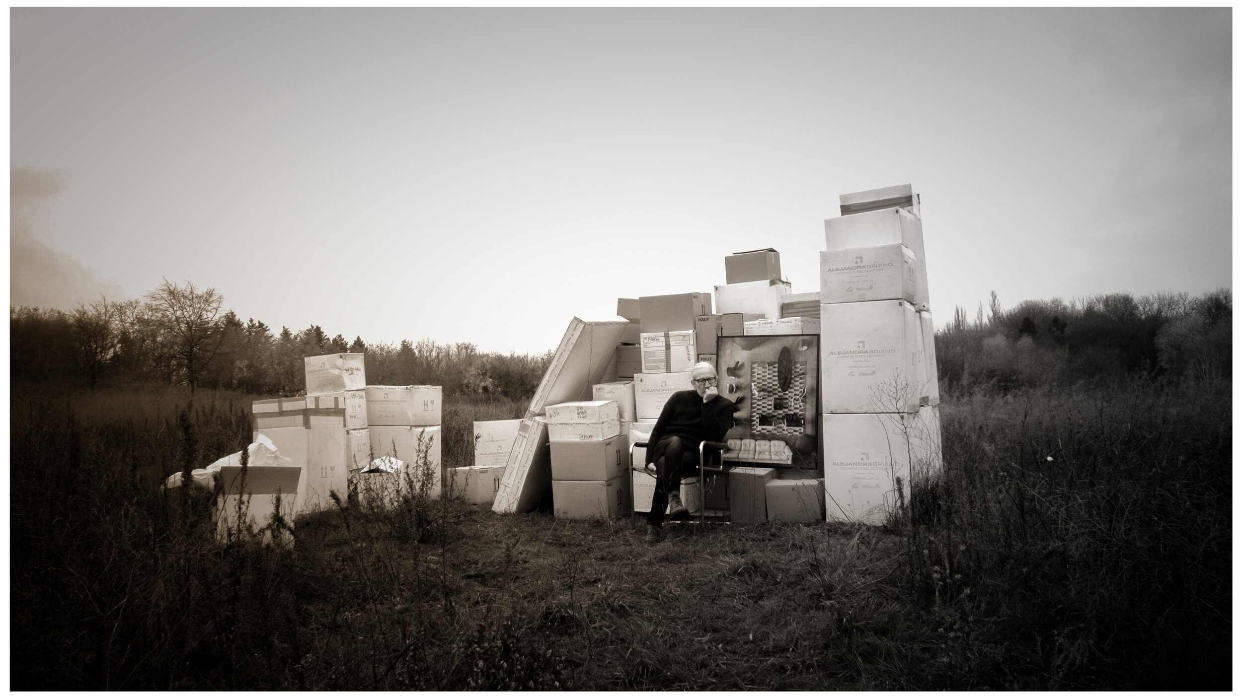 On the way, installation of moving boxes, 2020. Photography by Andi Schwab