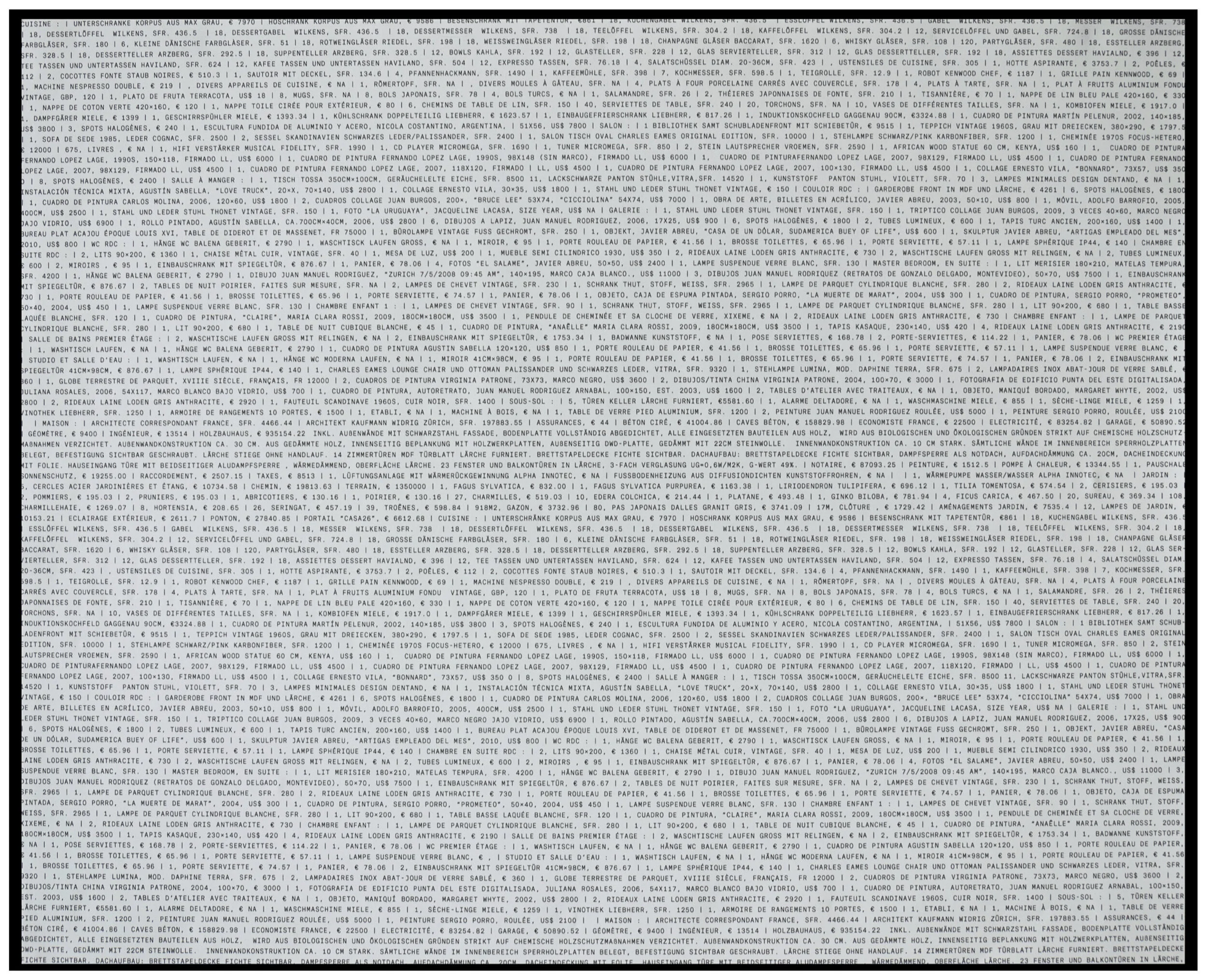 Inventory, printed photograph of a print 80cm x 100cm  2017-2018