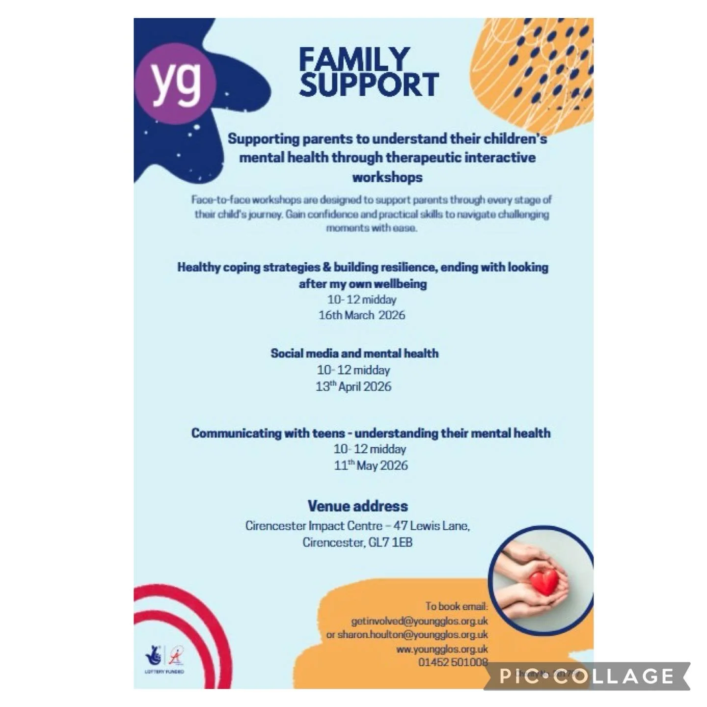 Parenting workshops aimed largely at Secondary School parents but suitable for parents with children 8+

Contact young glos for further information or to book:

getinvolved@youngglos.org.uk