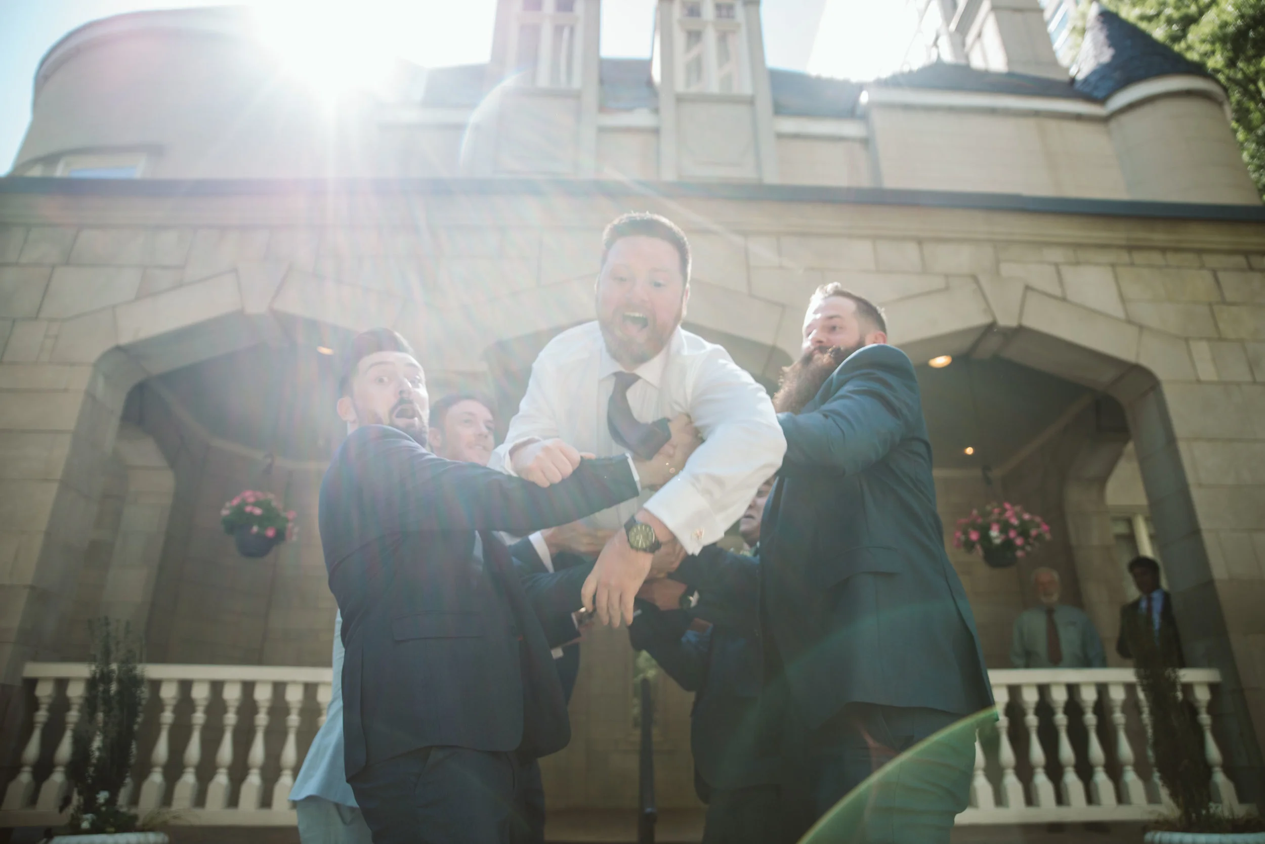 Groomsmen in front of the Wimbish House in midtown Atlanta.