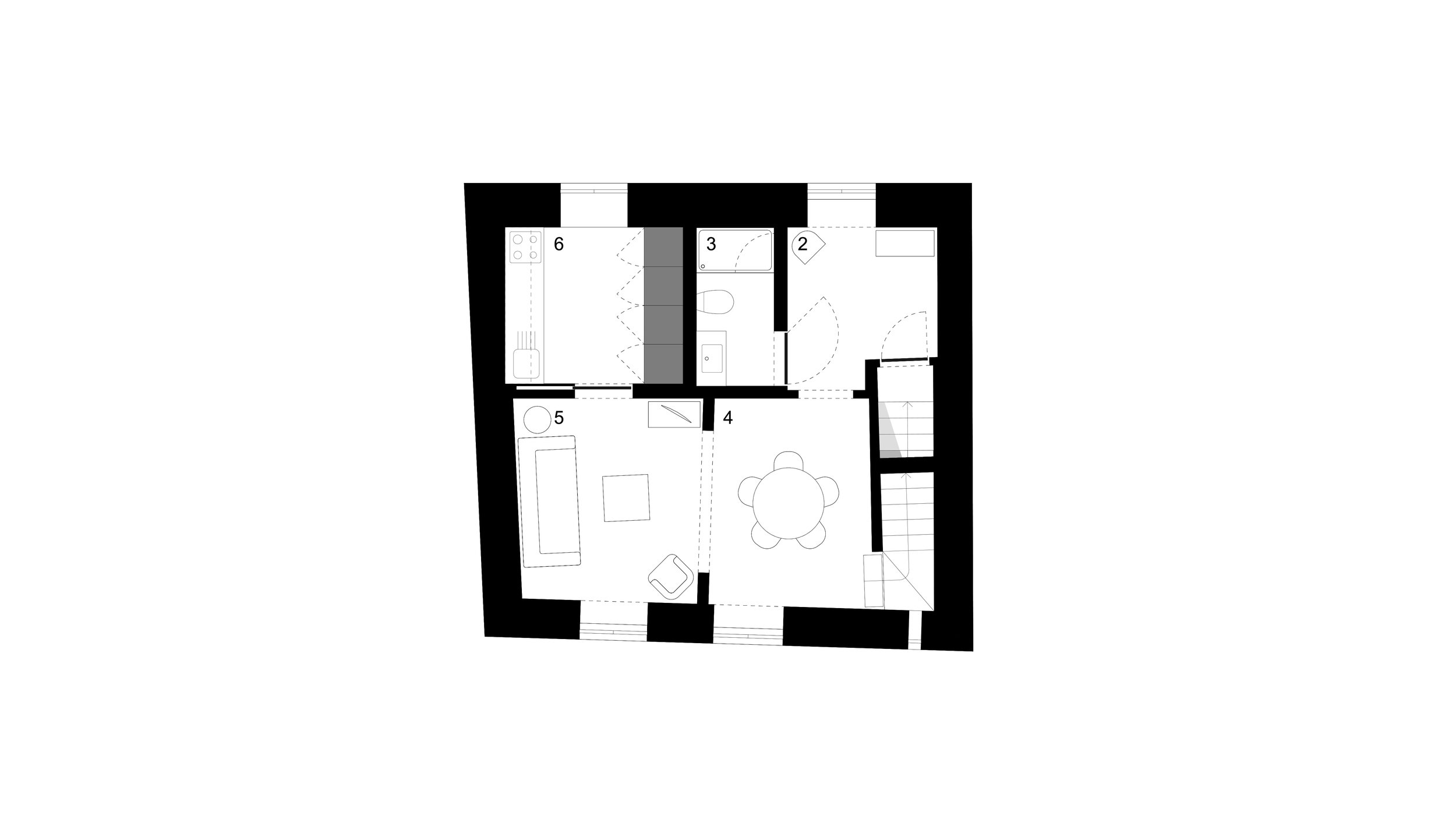 1st FLOOR PLAN _ 2 hall . 3 bathroom . 4 dining room . 5 living room . 6 kitchen