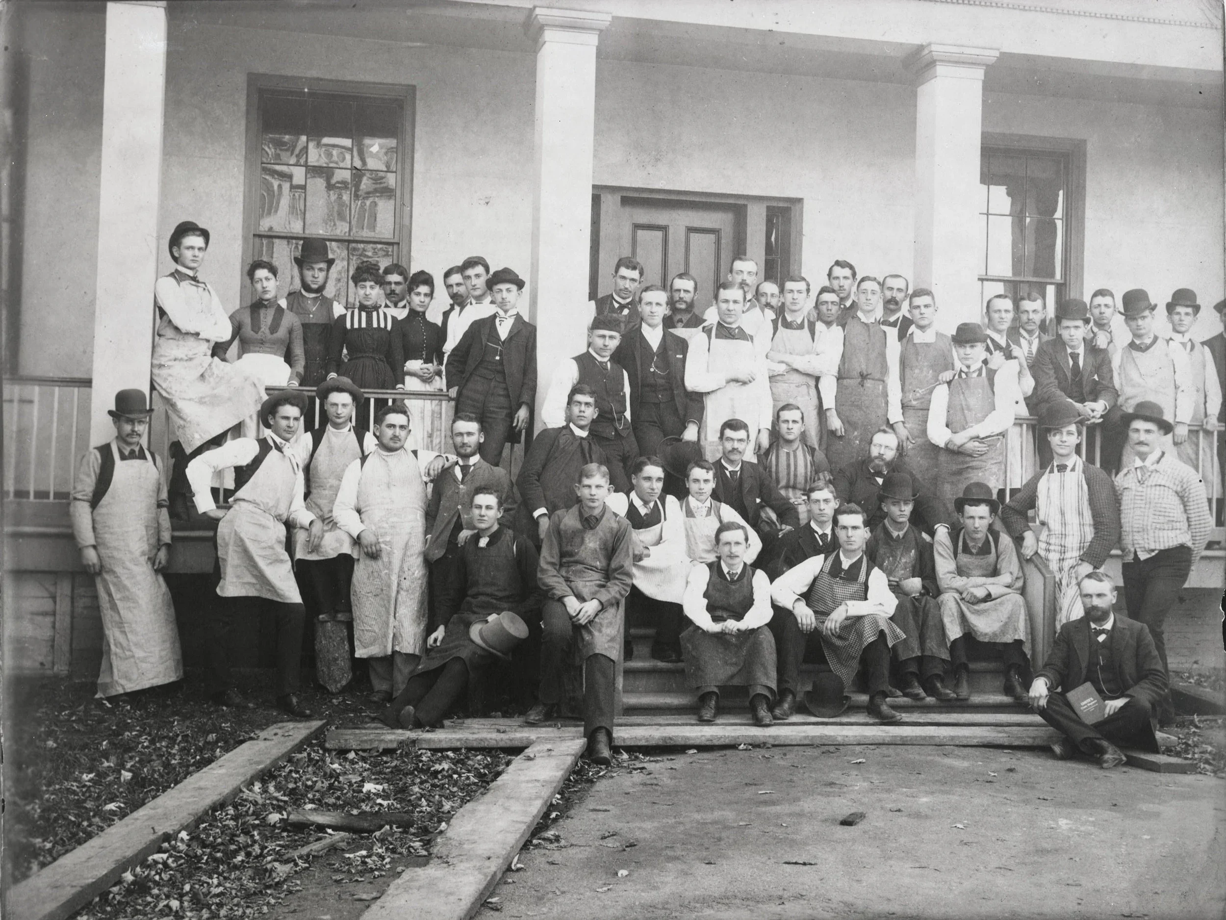 Students in front of the second University of Michigan dental building ca. 1885 (SMD0652.0017)