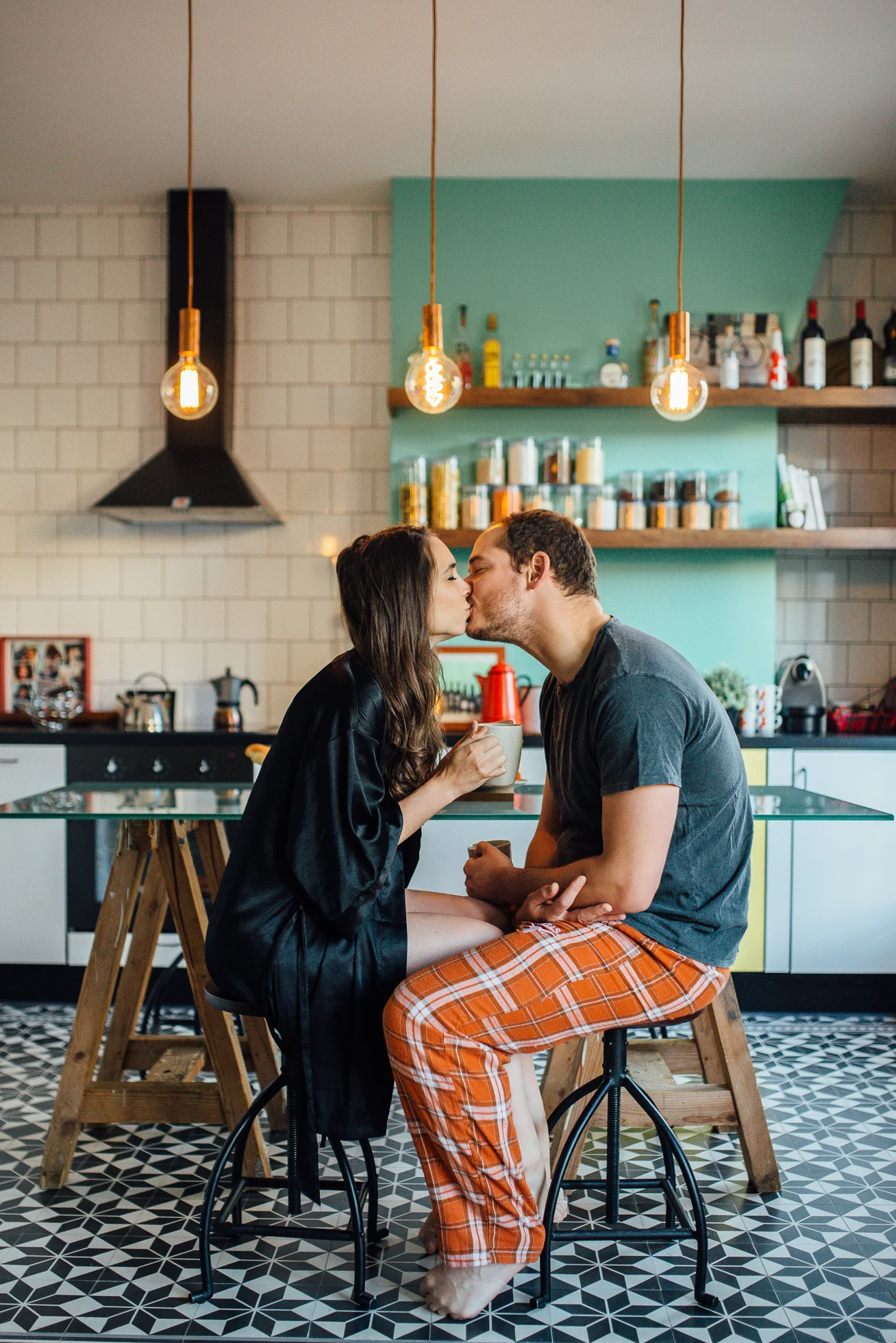 Cozy pajama breakfast engagement shoot in a hip apartment in Paris, France - Sara Monika, Photographer