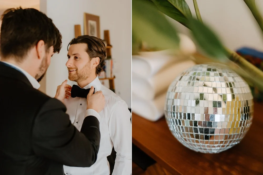 STORYS Building Wedding in Toronto Robyn and Tyler – Groom Fixing Tie 