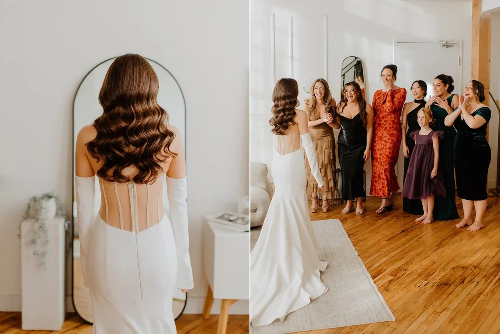 STORYS Building Wedding in Toronto Robyn and Tyler – Bride's Emotional First Look with Bridesmaids