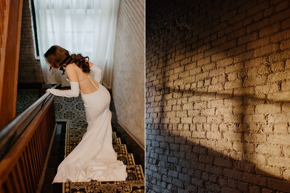 STORYS Building Wedding in Toronto Robyn and Tyler –  Bride’s going down the stairs