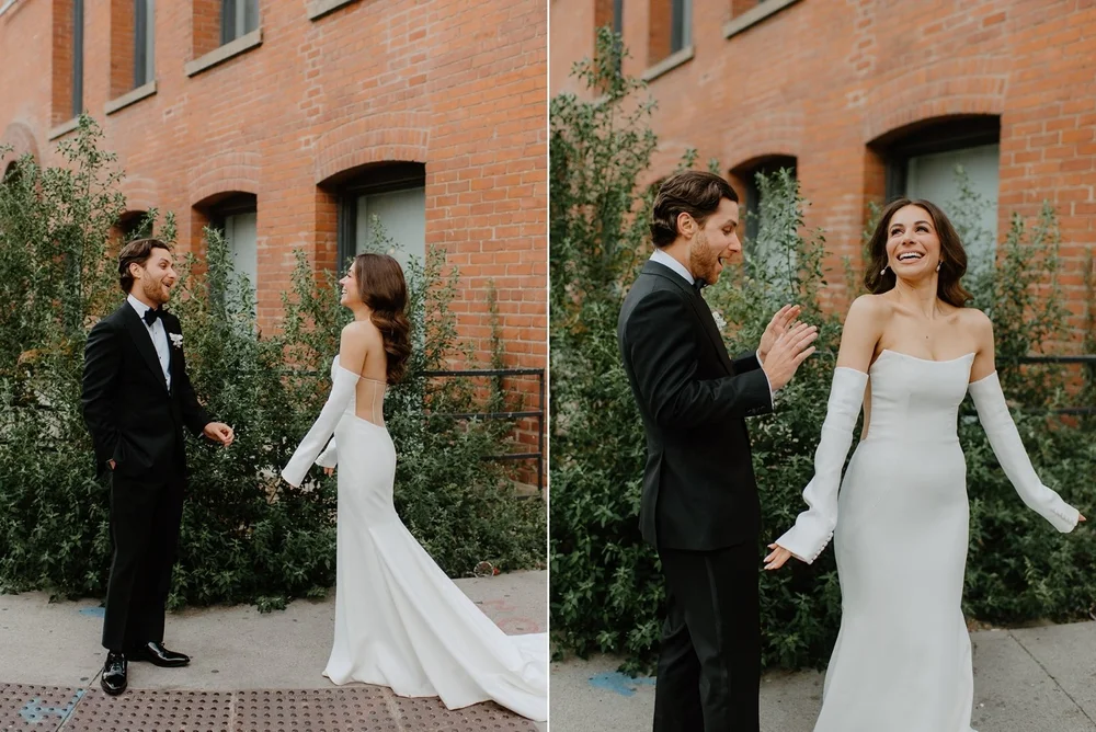 STORYS Building Wedding in Toronto Robyn and Tyler – Bride’s first look with groom