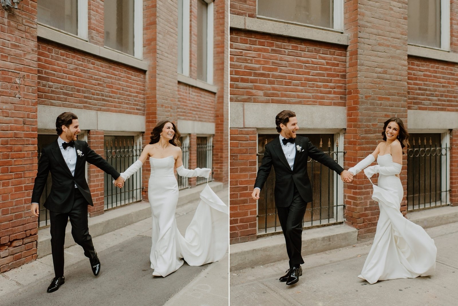 STORYS Building Wedding in Toronto Robyn and Tyler – Joyful candid of the couple walking side by side before the ceremony