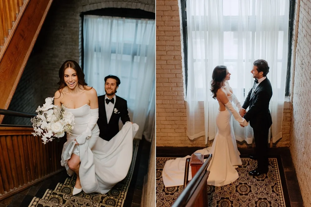 STORYs Building Wedding in Toronto Robyn and Tyler – Bride and Groom Sharing a Quiet Moment Indoors