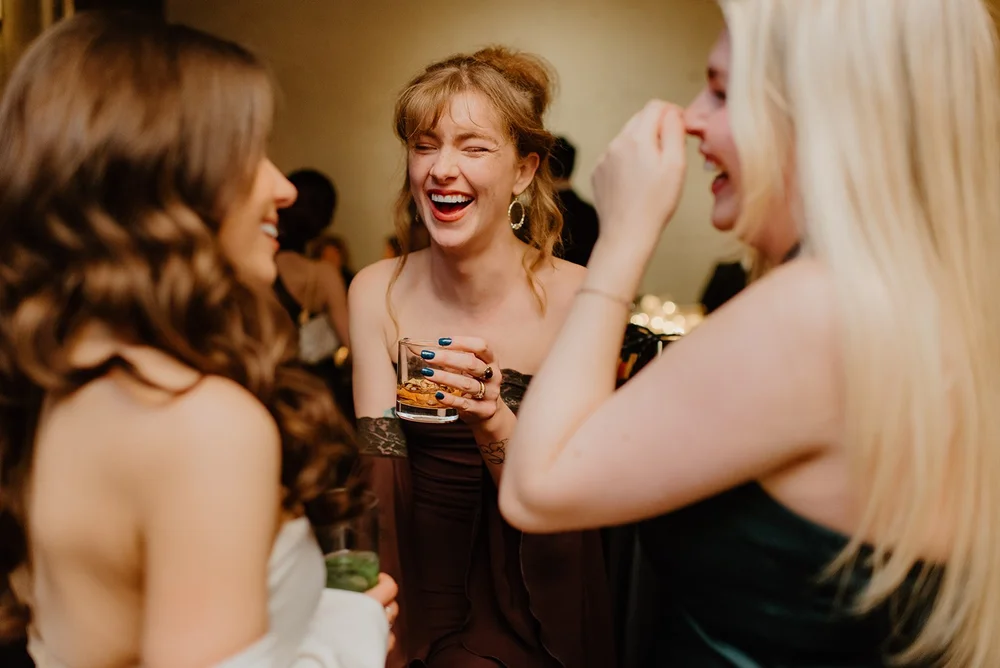 STORYS Building Wedding in Toronto Robyn and Tyler – Bride chatting with wedding guests during the reception