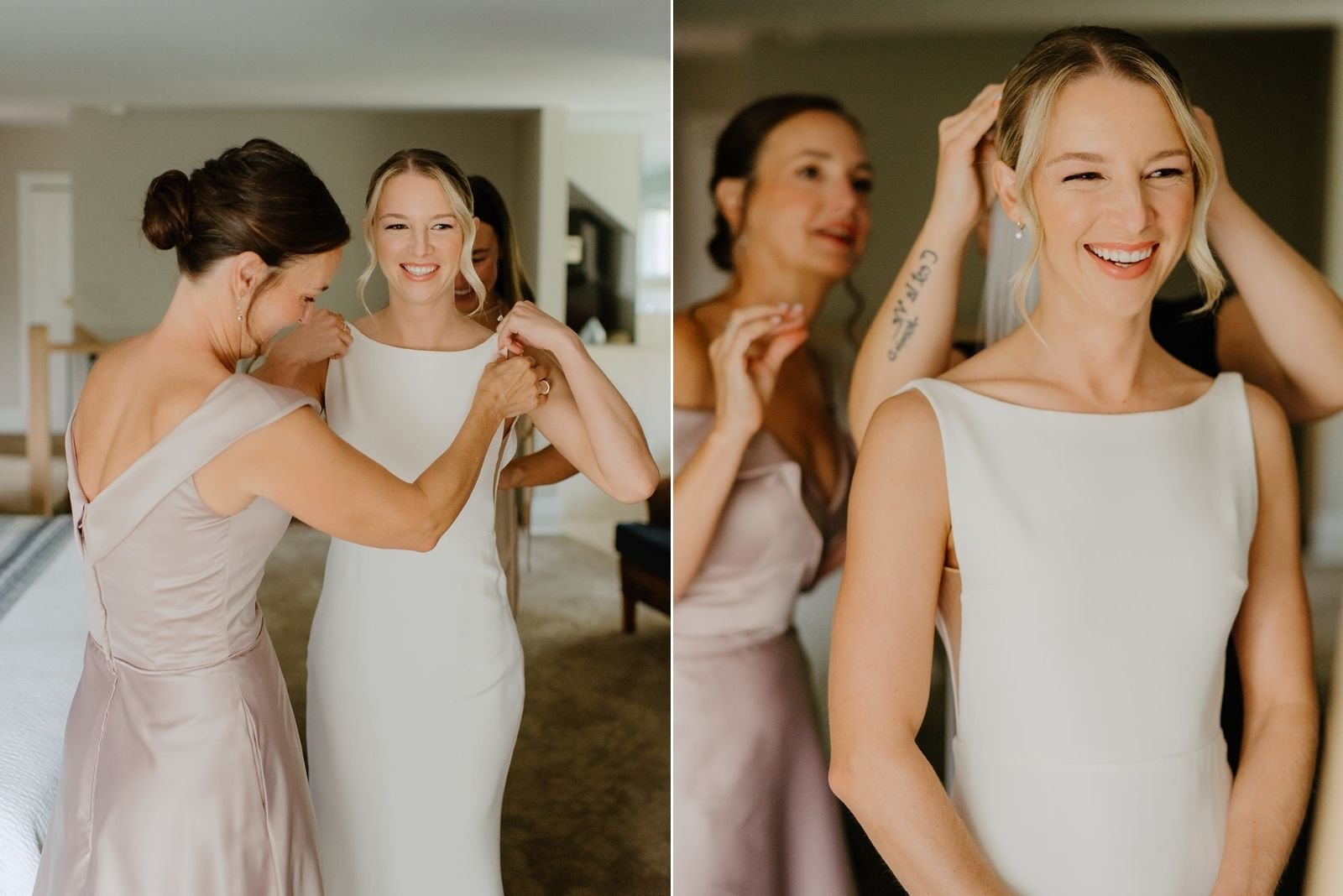 Joyful Bayview Wildwood Wedding – The bride getting ready with her bridesmaids.