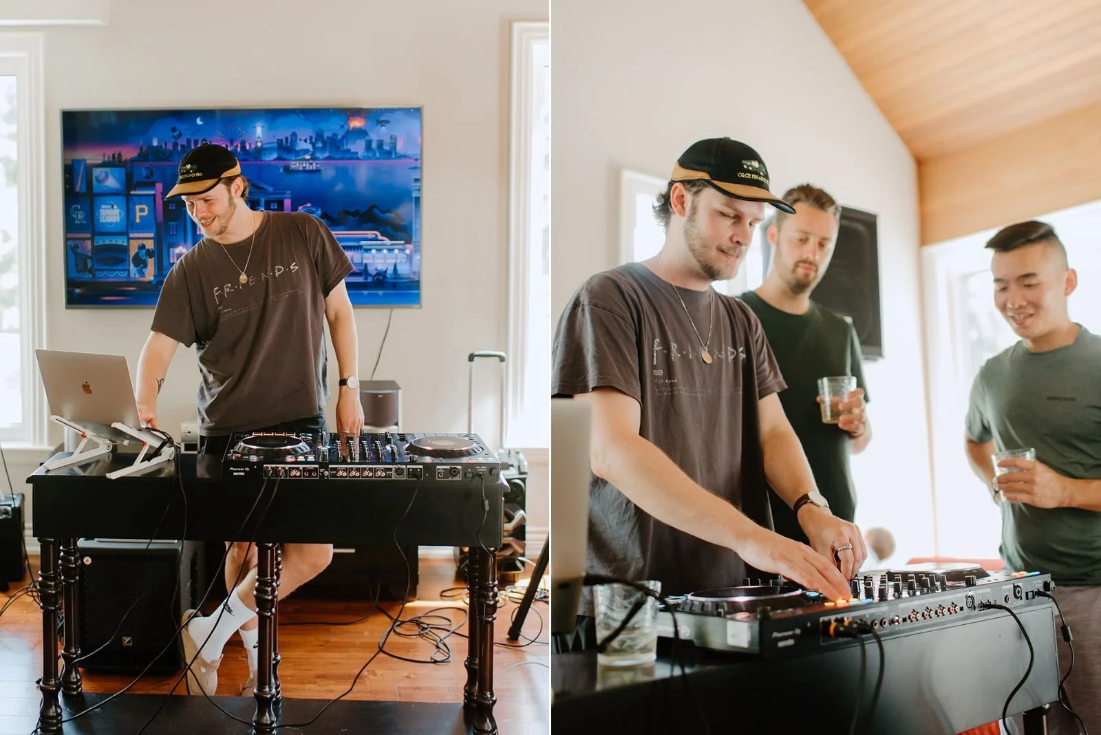 Eaton Hall Wedding in King City | Benita + Allen – Groom Allen practicing his DJ set at an Airbnb on his wedding morning.