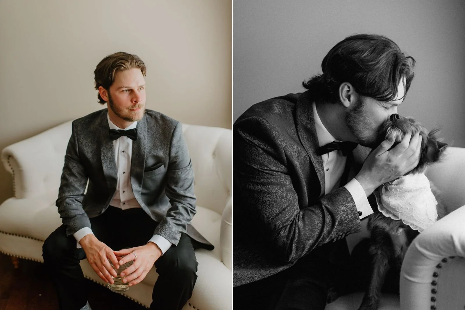 Eaton Hall Wedding in King City | Benita + Allen – Groom Allen petting his dog before heading to the venue.