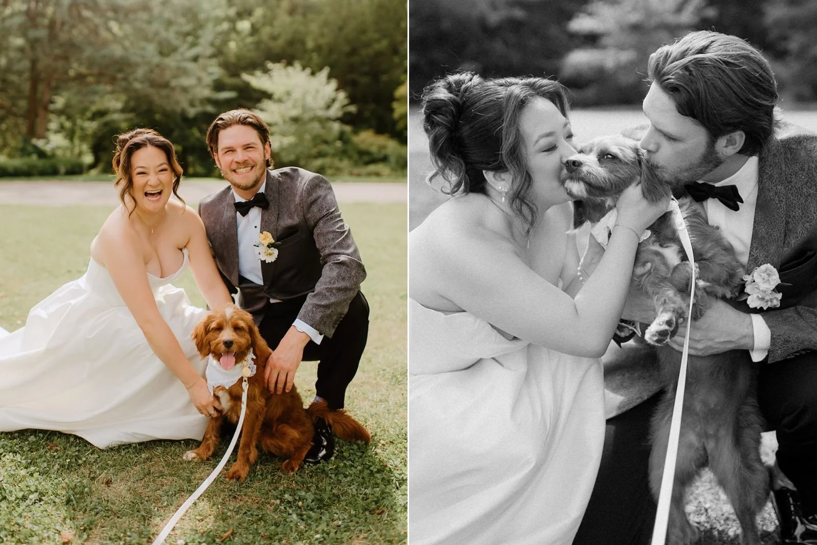 Eaton Hall Wedding in King City | Benita + Allen – Couple posing for portraits with their dog at the historic Eaton Hall.