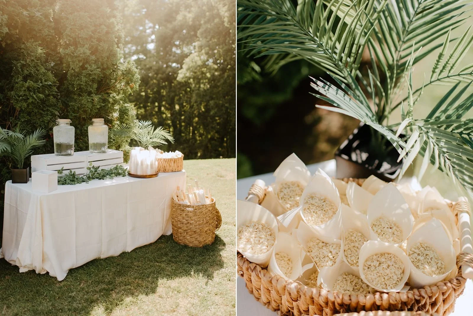 Eaton Hall Wedding in King City | Benita + Allen – Table setting with fresh lemons, blue napkins, and floral centerpieces.