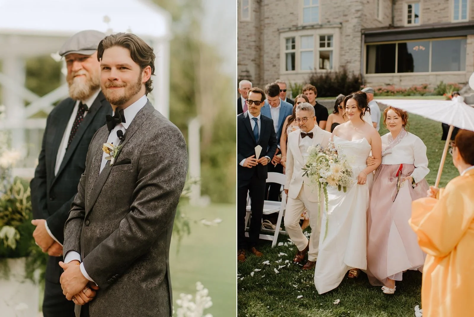Eaton Hall Wedding in King City | Benita + Allen – Allen watching Benita walk down the aisle with her father.