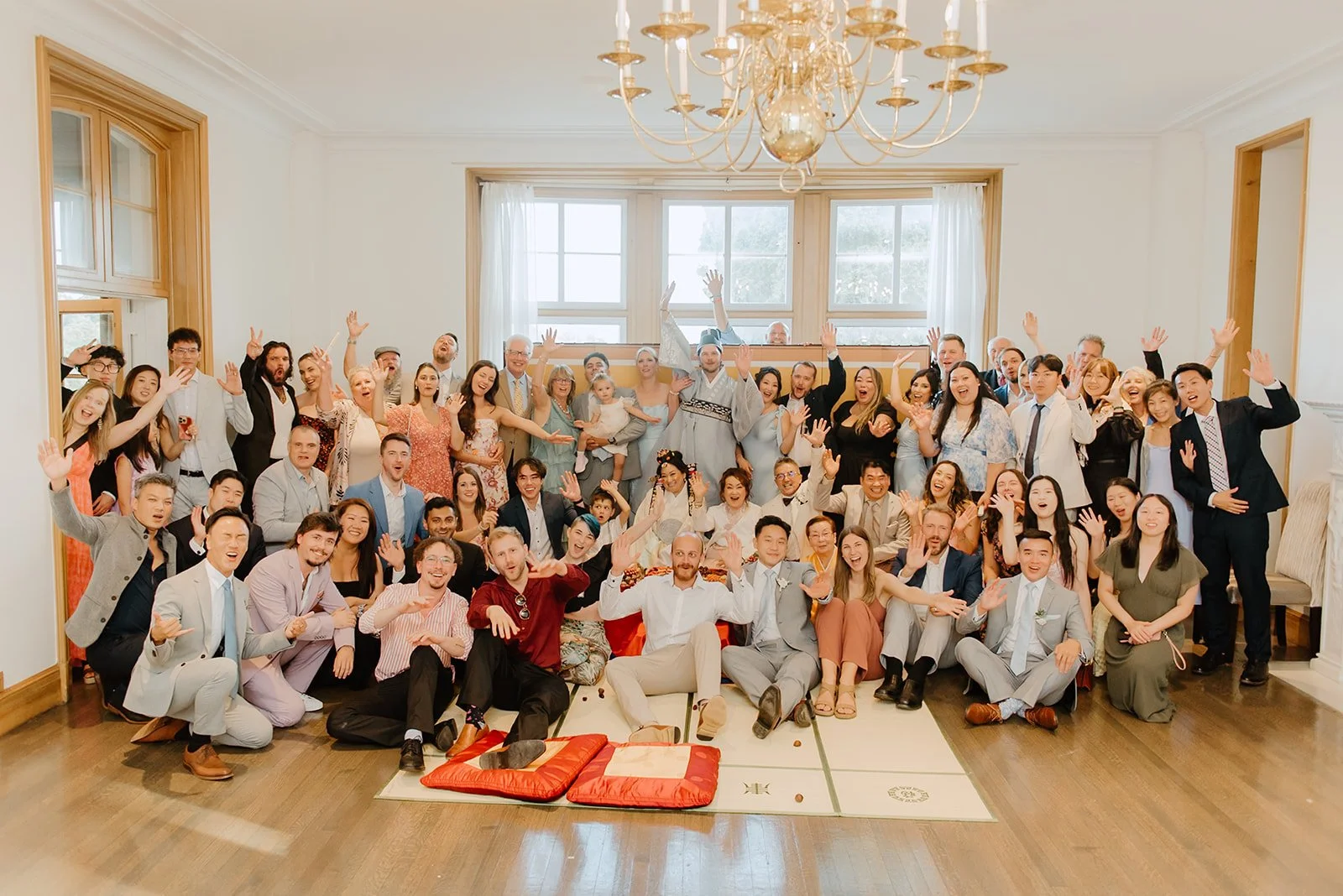 Eaton Hall Wedding in King City | Benita + Allen – Wide shot of the colorful Korean ceremony setup inside Eaton Hall.