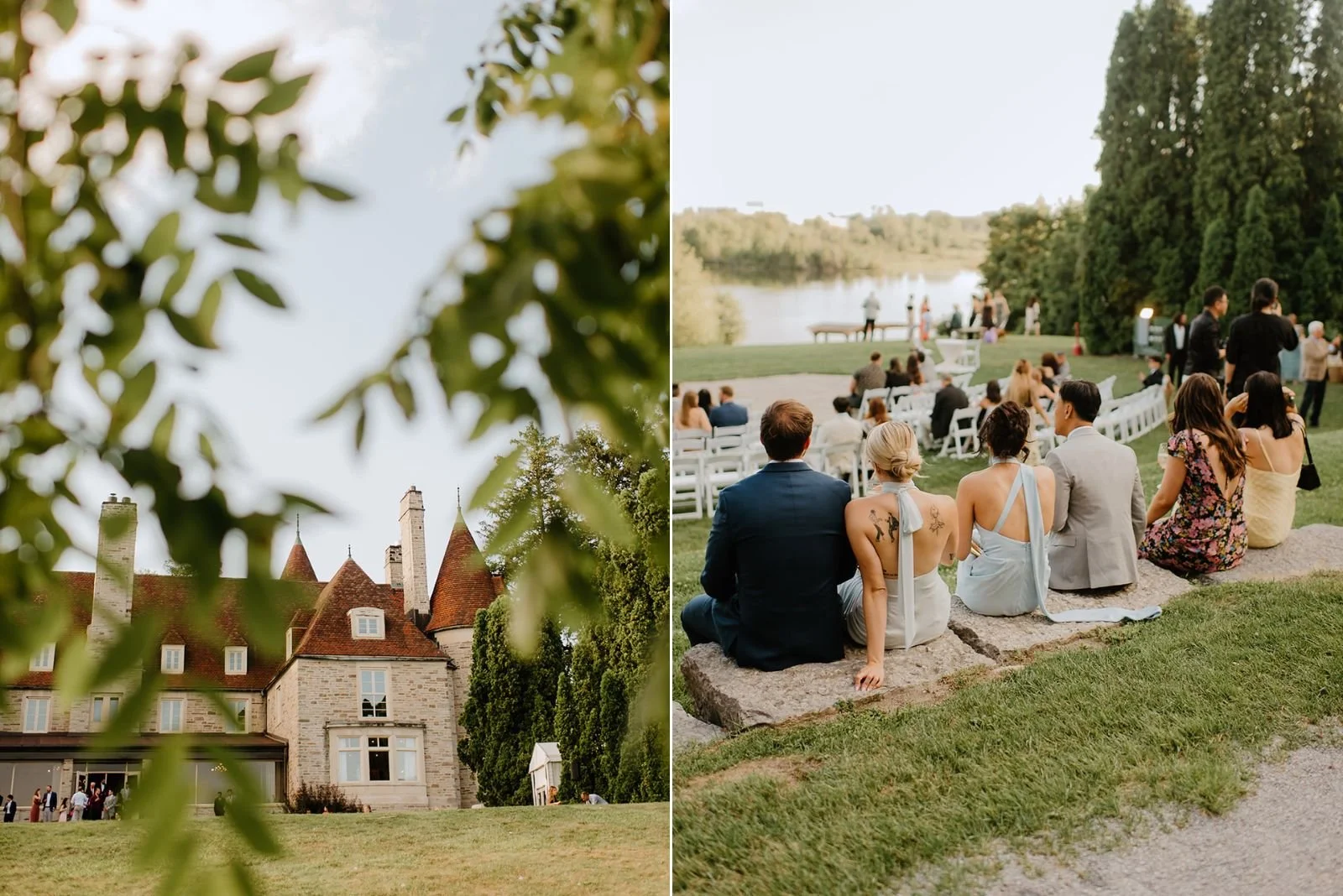 Eaton Hall Wedding in King City | Benita + Allen – Candid shot of guests enjoying cocktail hour on the patio.