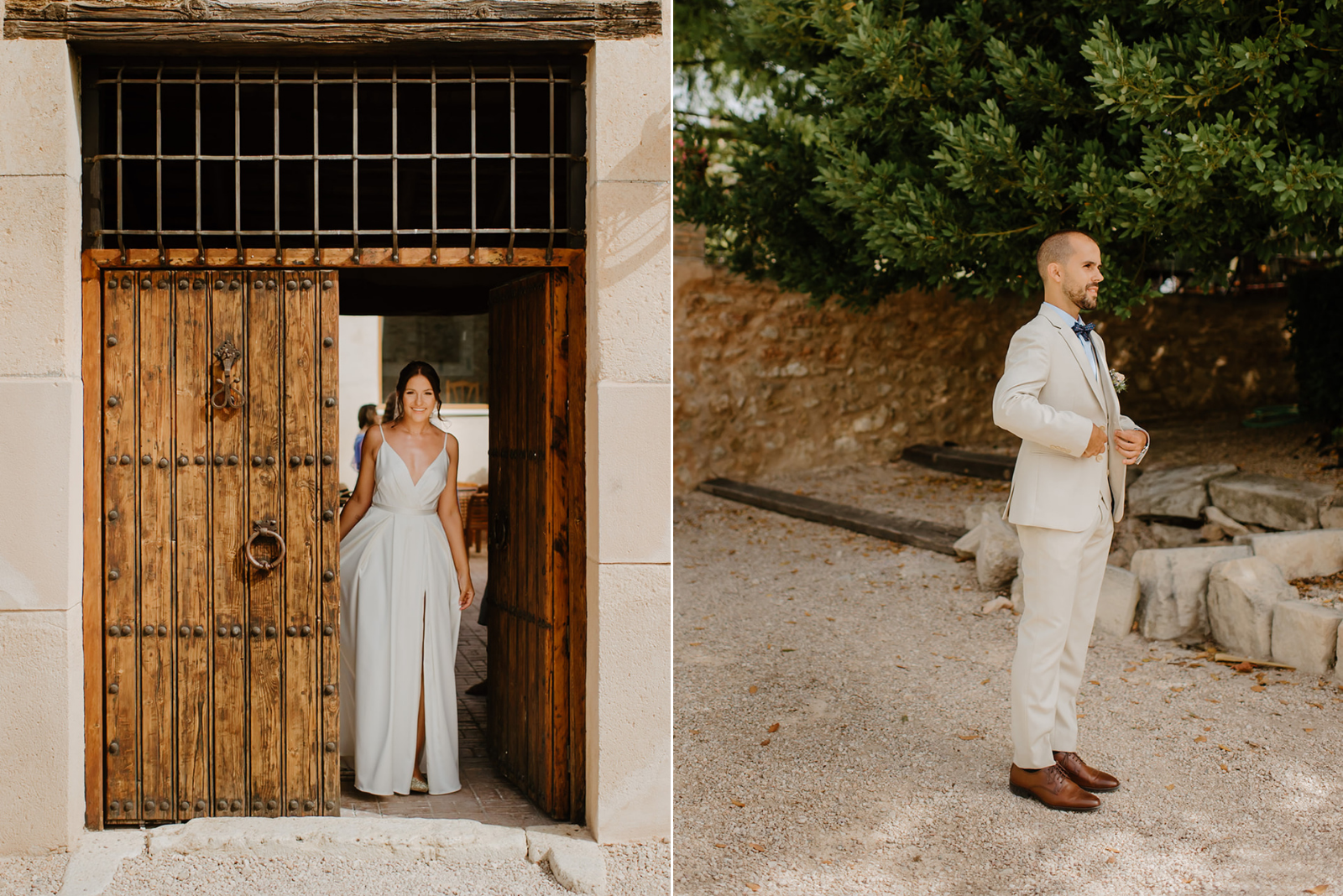 Castell de Barxell Wedding | A Romantic Spanish Countryside Celebration with Zuzanna + Raul – The emotional first look between Zuzanna and Raul in the villa courtyard.