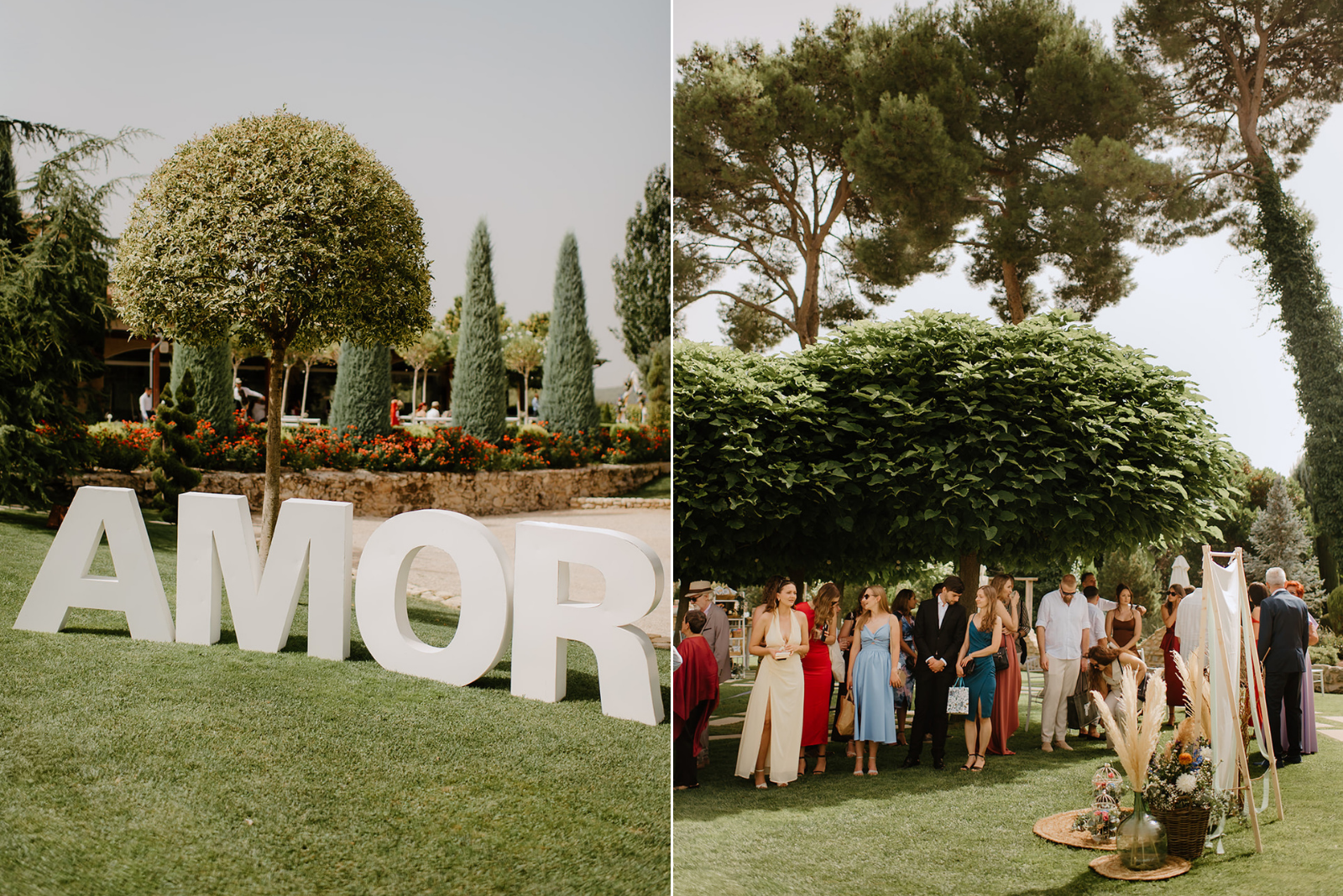 Castell de Barxell Wedding | A Romantic Spanish Countryside Celebration with Zuzanna + Raul – Guests arriving and taking their seats in the shaded courtyard.