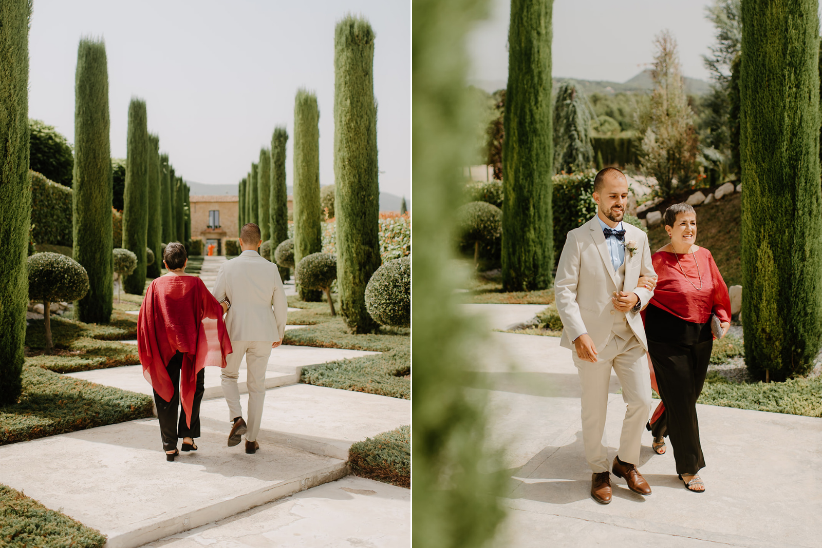 Castell de Barxell Wedding | A Romantic Spanish Countryside Celebration with Zuzanna + Raul – The stone pathway leading to the ceremony site lined with trees.