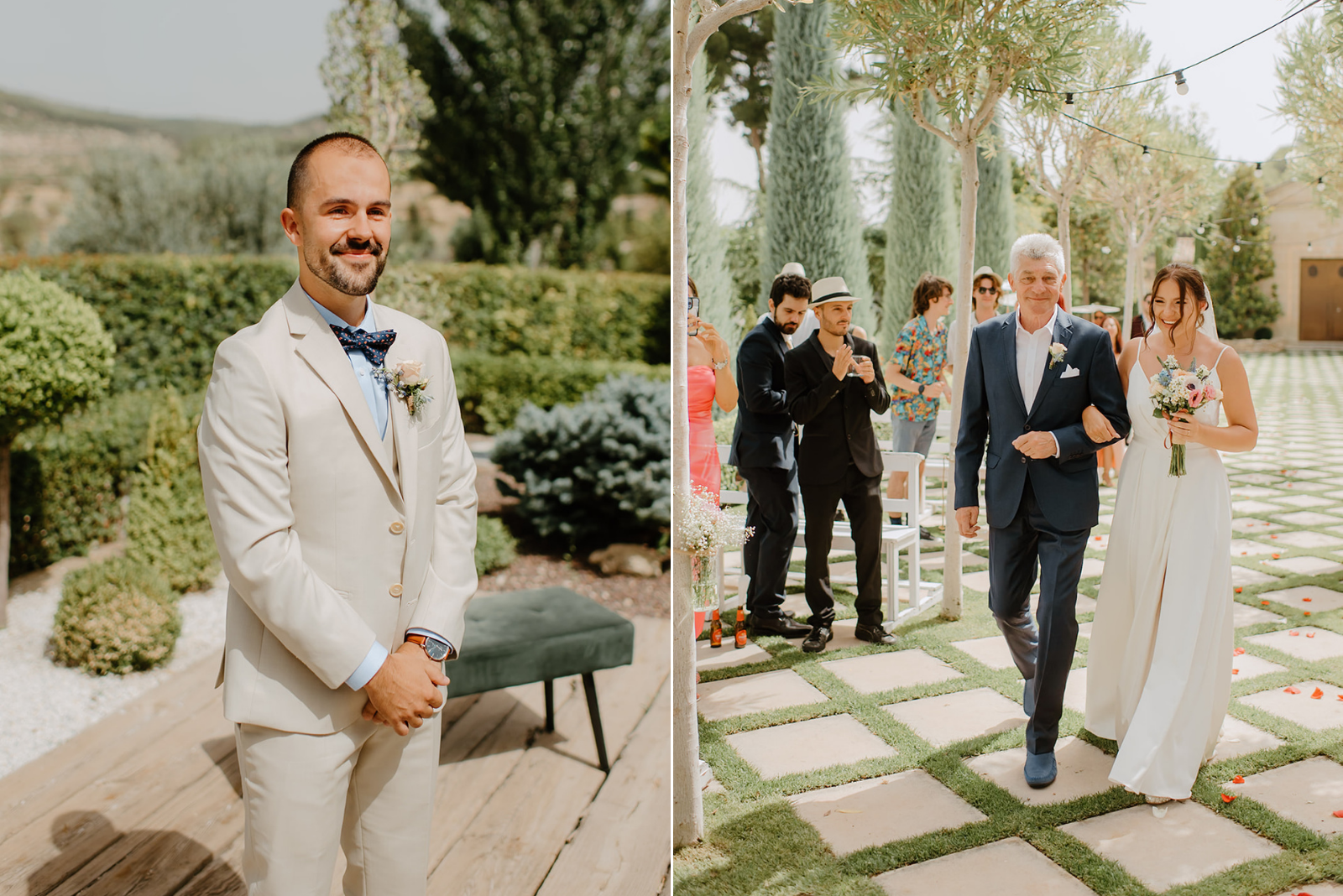 Castell de Barxell Wedding | A Romantic Spanish Countryside Celebration with Zuzanna + Raul – Raul standing at the altar waiting for his bride.