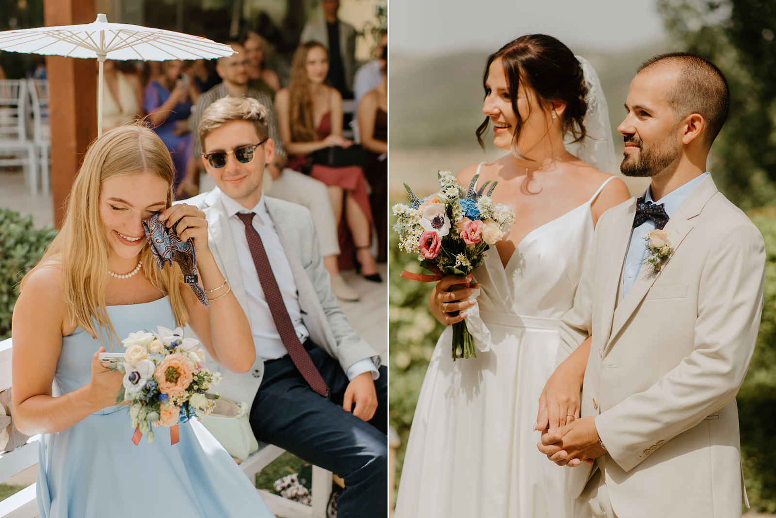 Castell de Barxell Wedding | A Romantic Spanish Countryside Celebration with Zuzanna + Raul – The couple holding hands during their outdoor wedding ceremony.