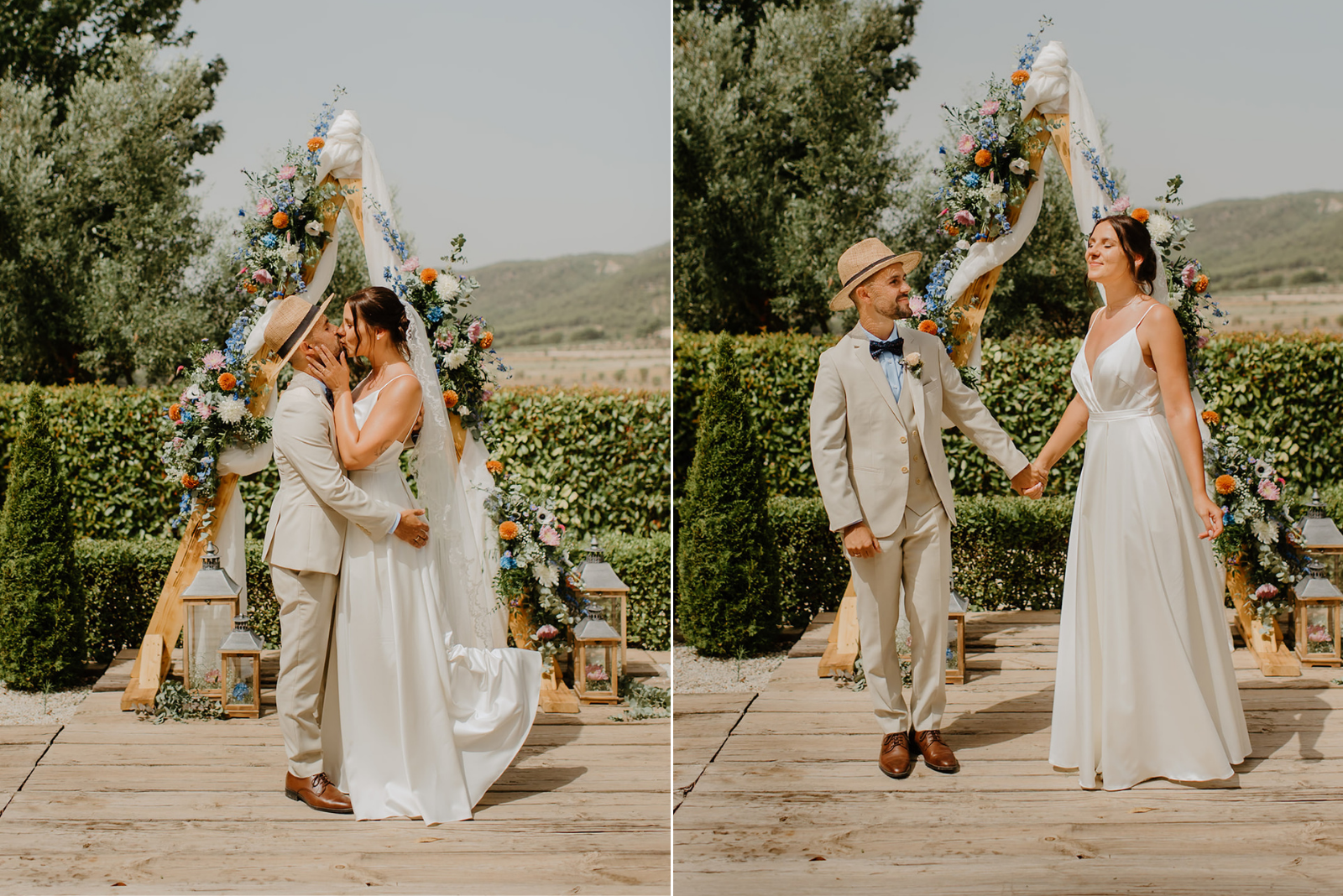 Castell de Barxell Wedding | A Romantic Spanish Countryside Celebration with Zuzanna + Raul – The couple sharing their first kiss as husband and wife.
