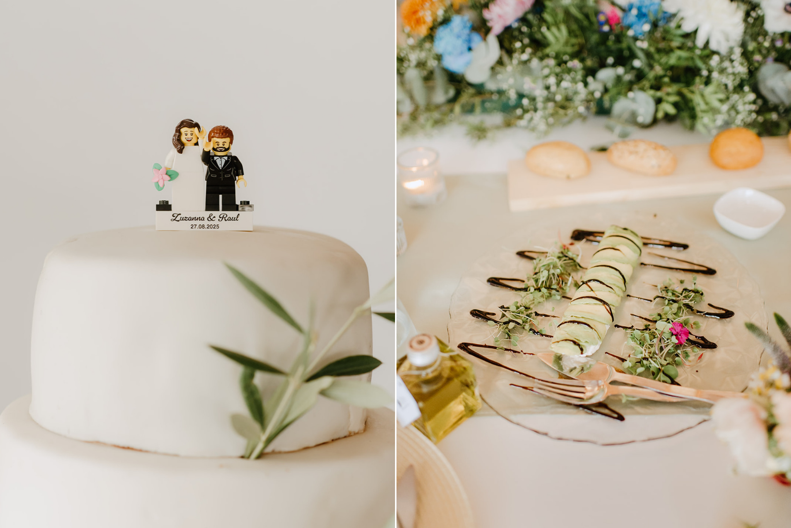 Castell de Barxell Wedding | A Romantic Spanish Countryside Celebration with Zuzanna + Raul – The wedding cake decorated with fresh flowers and fruit.