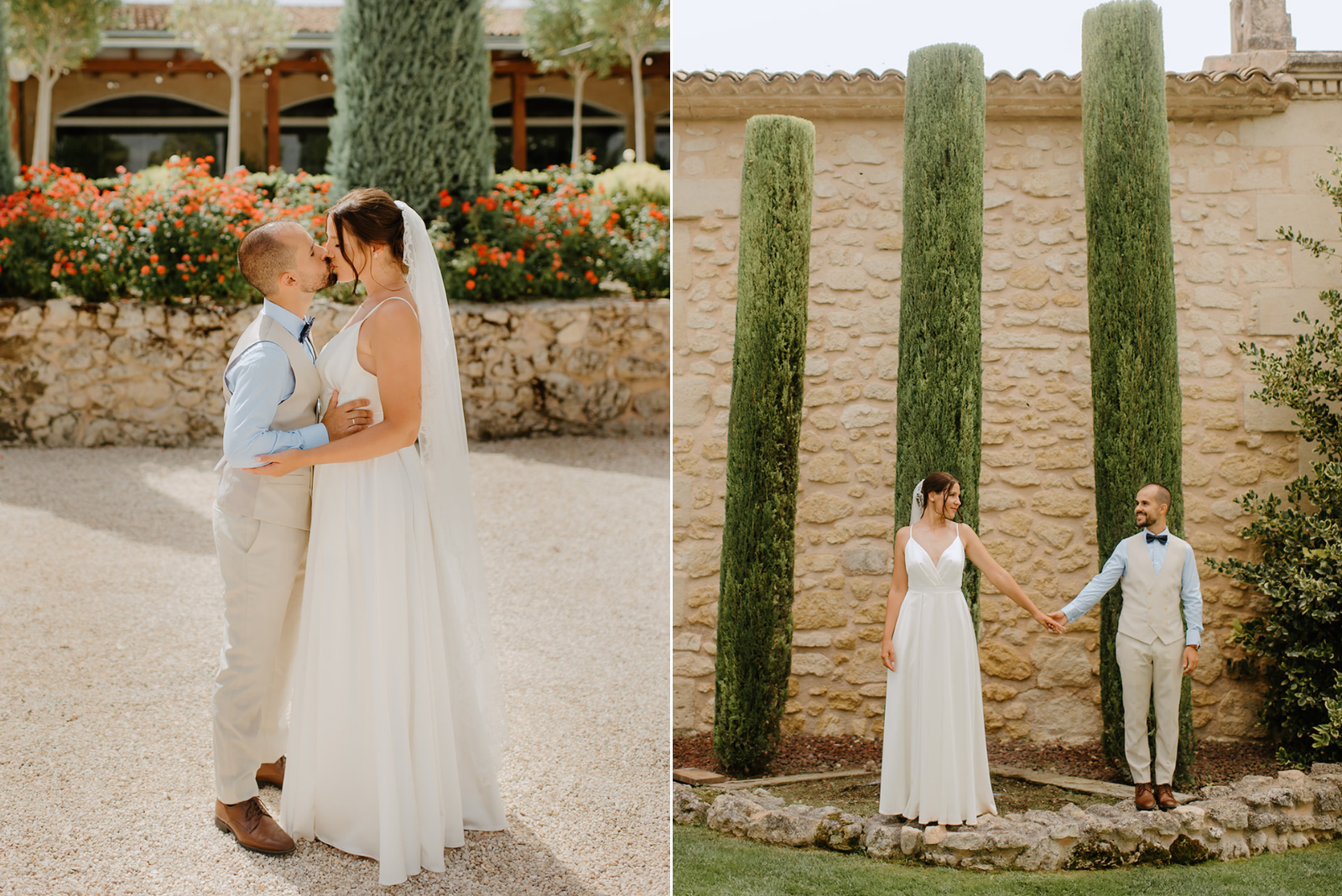 Castell de Barxell Wedding | A Romantic Spanish Countryside Celebration with Zuzanna + Raul – Golden hour light flaring behind the couple during their portraits.