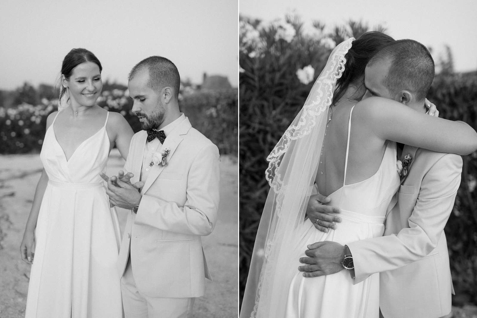 Castell de Barxell Wedding | A Romantic Spanish Countryside Celebration with Zuzanna + Raul – Golden hour light flaring behind the couple during their portraits.
