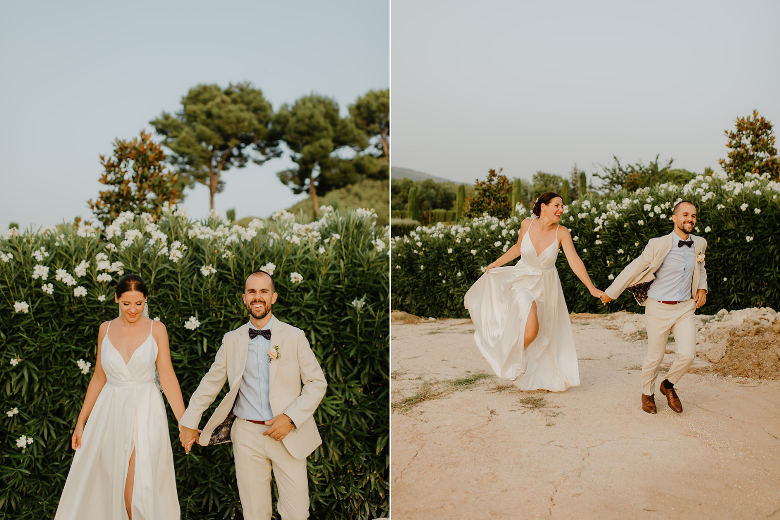 Castell de Barxell Wedding | A Romantic Spanish Countryside Celebration with Zuzanna + Raul – Golden hour light flaring behind the couple during their portraits.