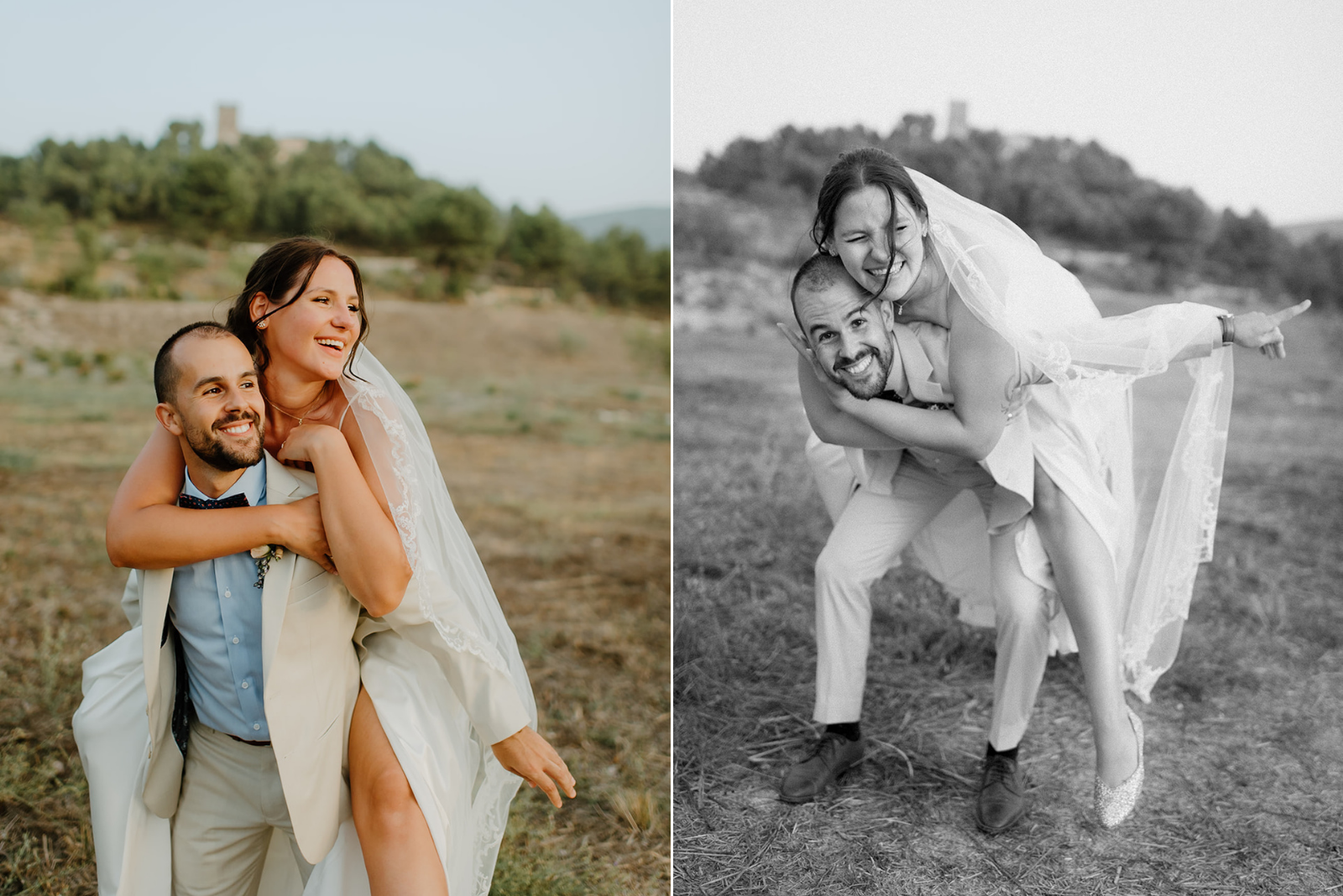 Castell de Barxell Wedding | A Romantic Spanish Countryside Celebration with Zuzanna + Raul – Golden hour light flaring behind the couple during their portraits.