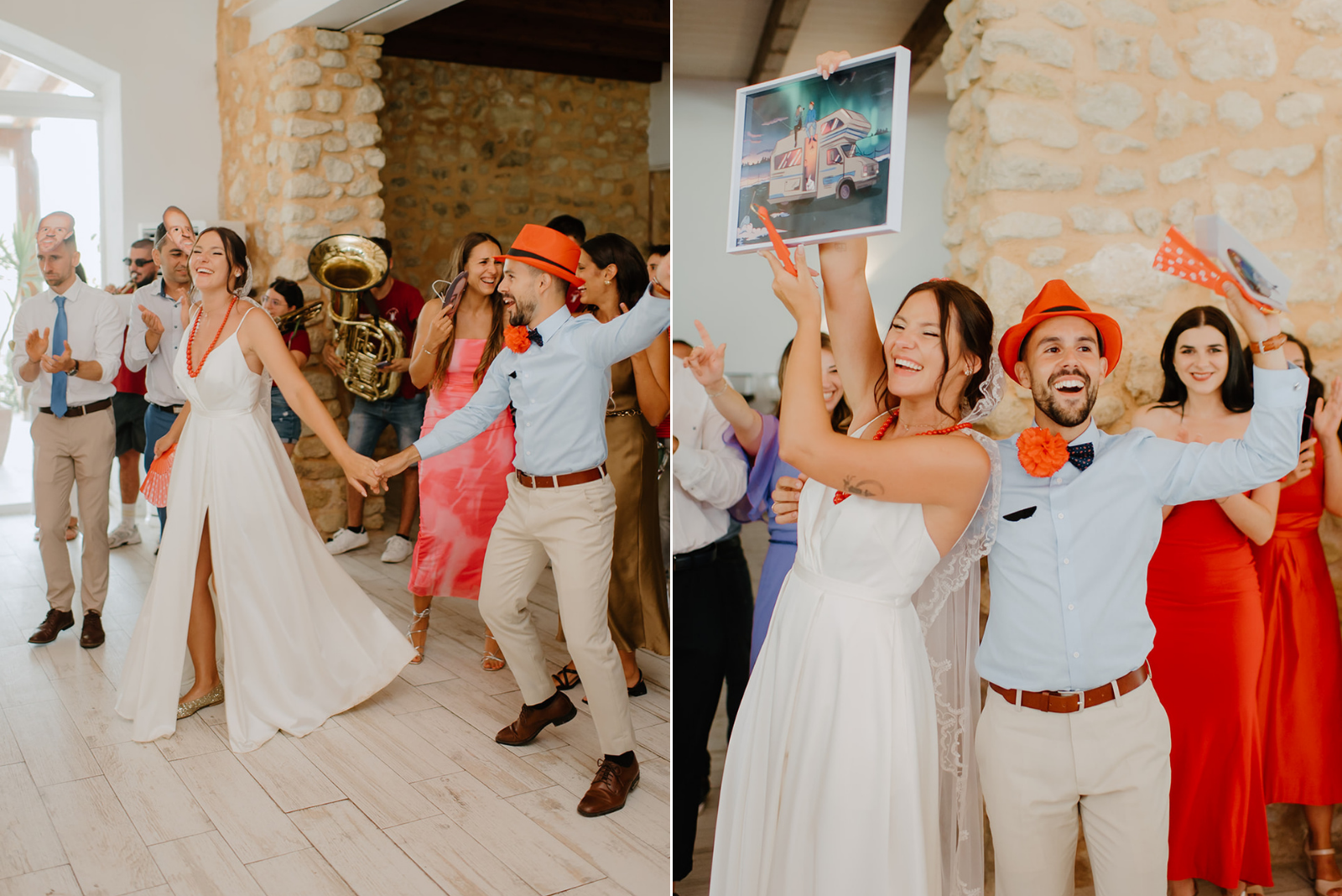 Castell de Barxell Wedding | A Romantic Spanish Countryside Celebration with Zuzanna + Raul – The surprise live brass band playing trumpets and tubas.