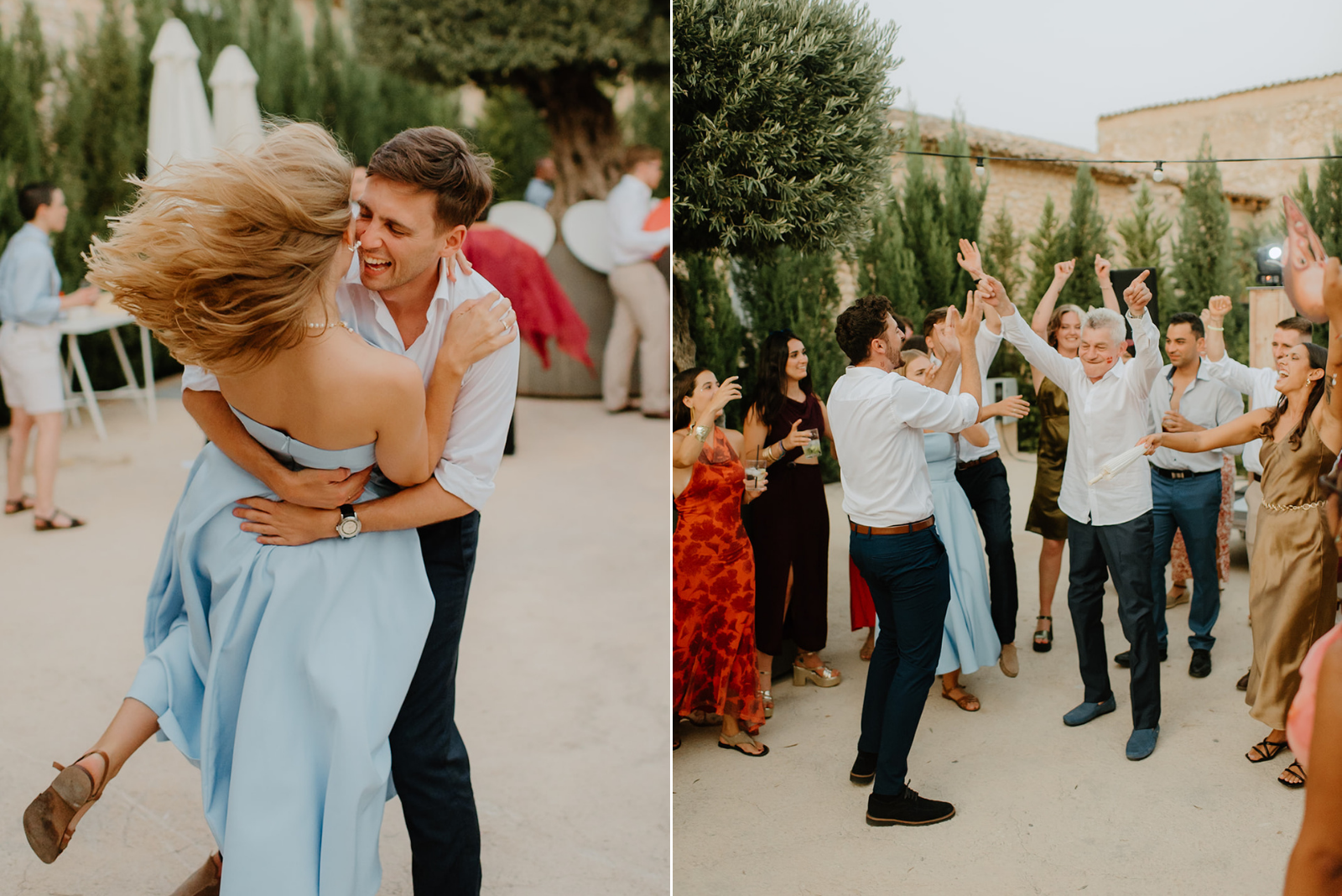 Castell de Barxell Wedding | A Romantic Spanish Countryside Celebration with Zuzanna + Raul – A wide shot of guests dancing under the stars.