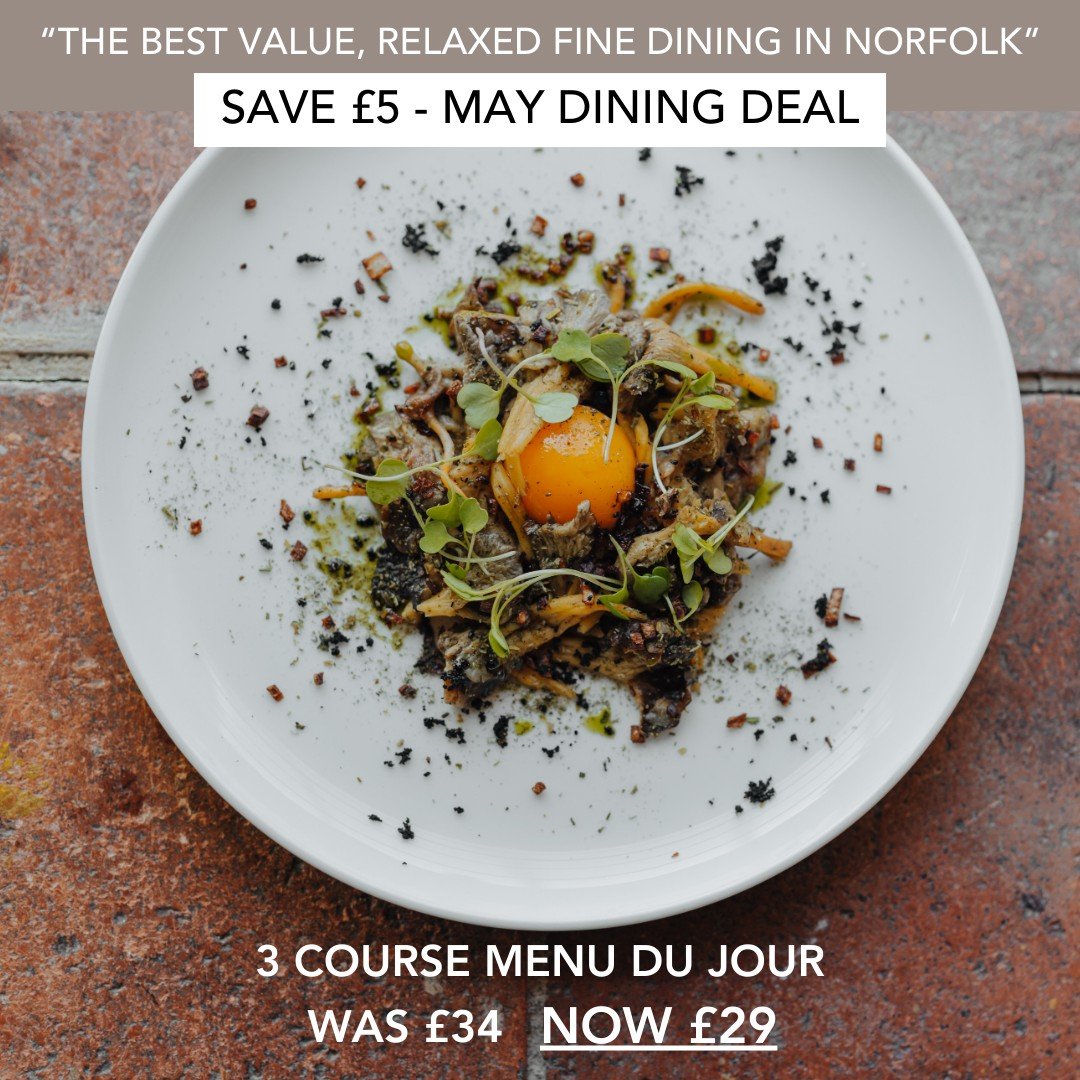 DU JOUR OFFER - MAY 
&pound;5 OFF DINING when you have our 3 Course Menu Du Jour 
Available Sunday to Thursday, Lunch and Dinner (excluding Sunday Lunch)

WAS &pound;34 | NOW &pound;29

Pre-booking is essential to get this offer and you&rsquo;ll need