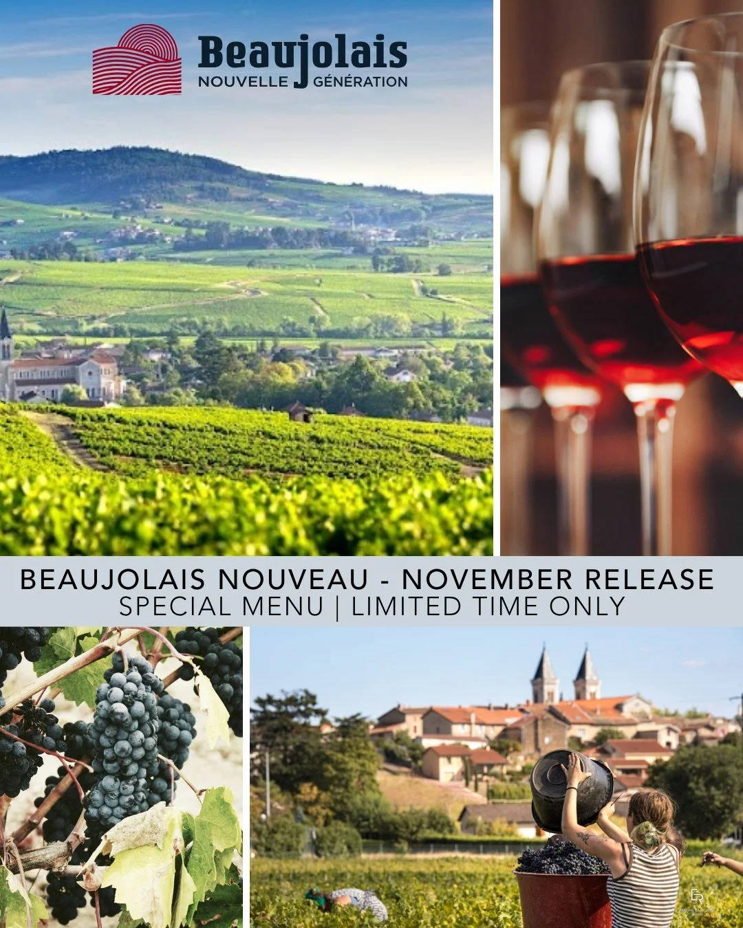 21st November marks the global release of Beaujolais Nouveau 🍷

Join us for a specially curated Beaujolais Nouveau 3 Course Set Menu &pound;45pp, featuring French classics paired perfectly with a glass of Beaujolais Villages Nouveau included with th
