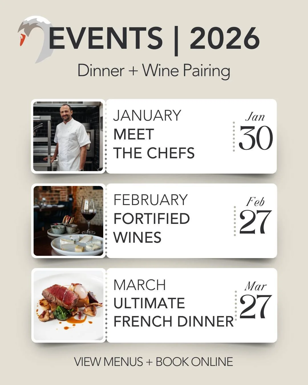 The Ingham Swan presents&hellip;

Unveiling our first events for 2026 covering January, February and March. Join us for exclusive &lsquo;Wine + Dine&rsquo; experiences; a fully inclusive offering where we bring together the finest dining and most inc