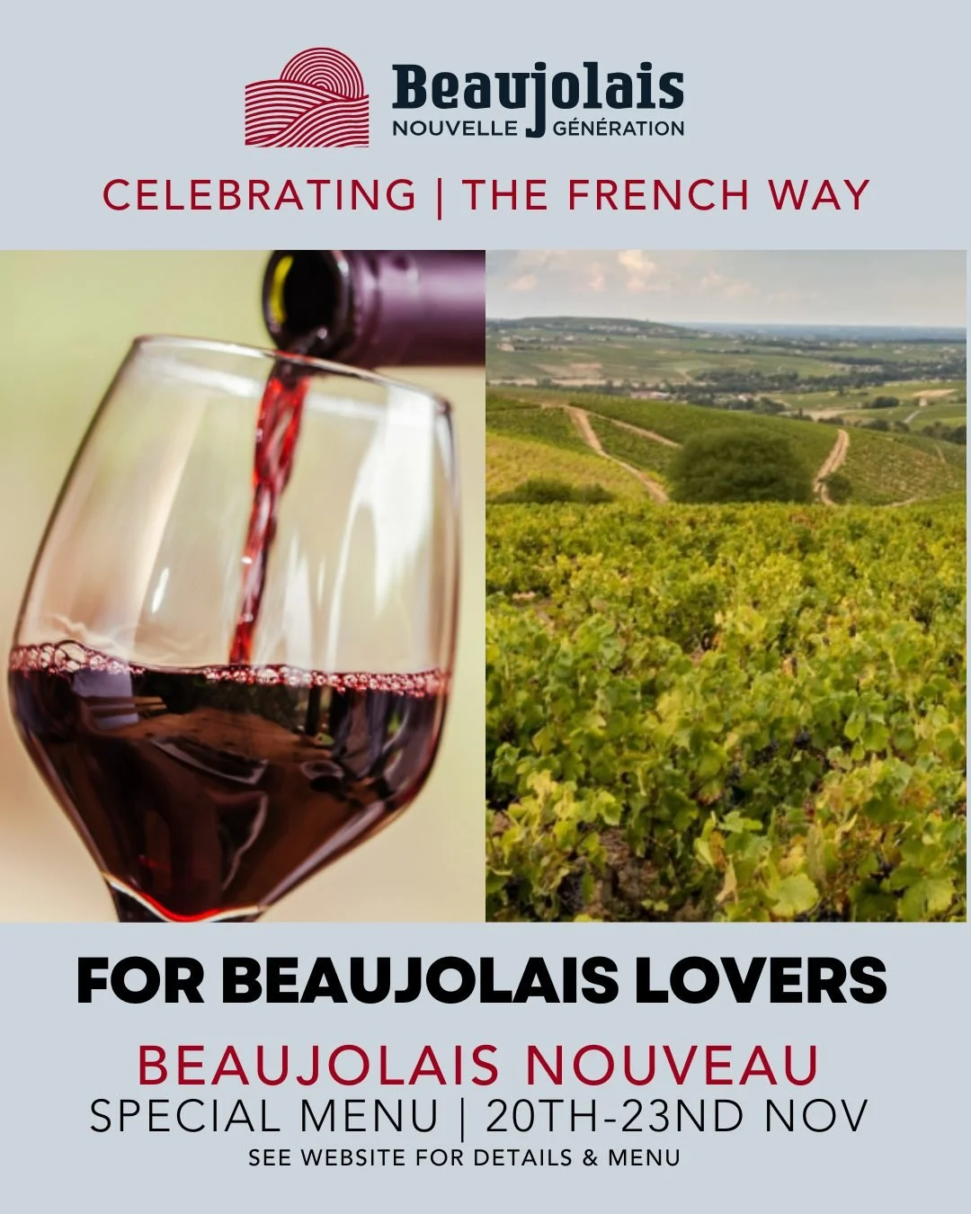 It began as a local celebration in the Beaujolais region of France to mark the end of harvest, with winemakers drinking the early release wine. It is now a globally recognised event.

Celebrating the global release of Beaujolais Nouveau with a very s