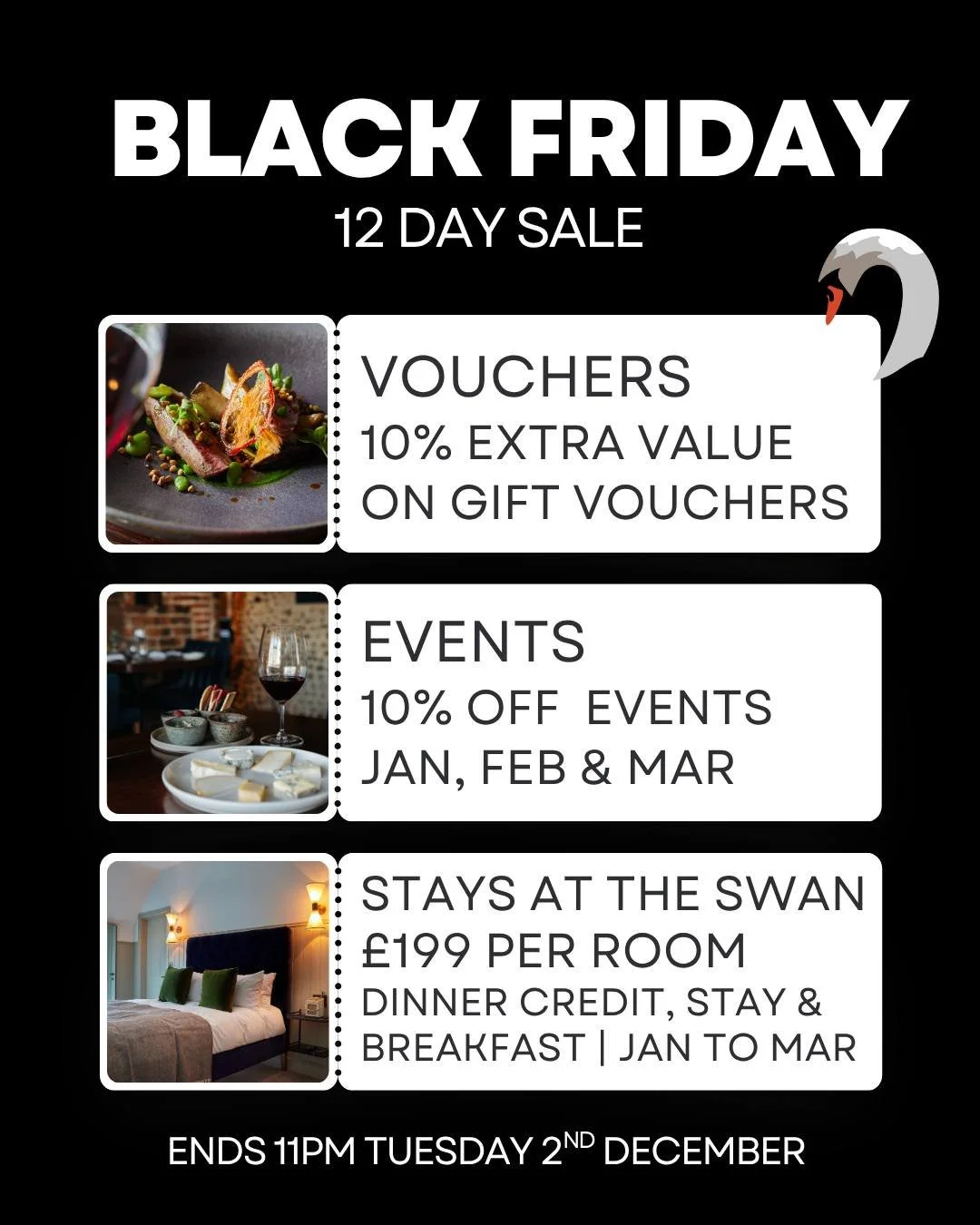 Black Friday Savings - Sale NOW LIVE

➡️ Gift Vouchers - get 10% EXTRA VALUE on Gift Vouchers when you spend &pound;75+ BUY NOW 

➡️ Events - save 10% on our Jan, Feb &amp; Mar special events. &pound;25pp deposit required when booking. Balance due 3 