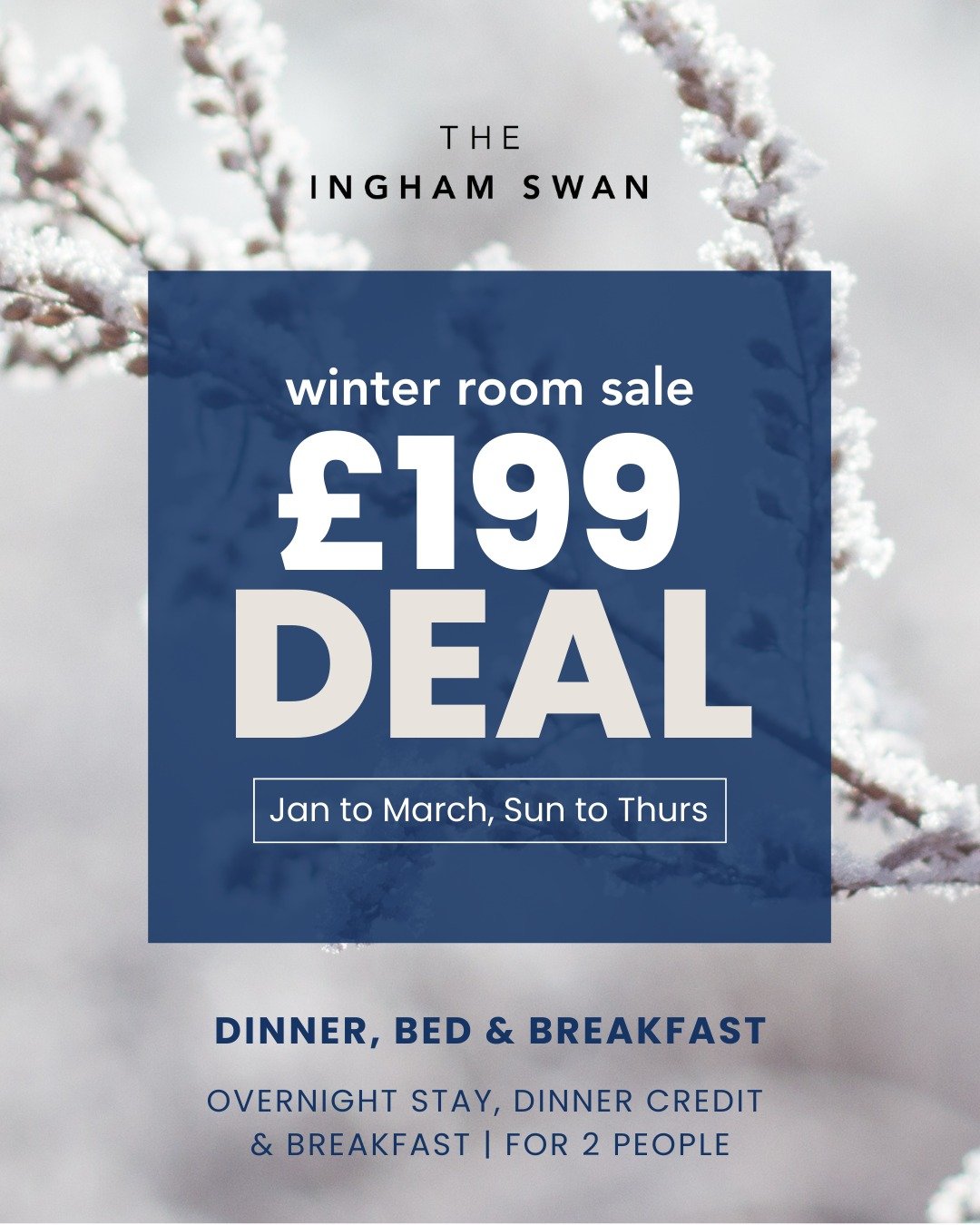 ADVANCE WARNING > our Winter Stays Room Deal ends this month. Last chance to enjoy &pound;199 per room, double occupancy including breakfast and a dinner credit.

Full details
https://www.theinghamswan.co.uk/restaurantwithrooms