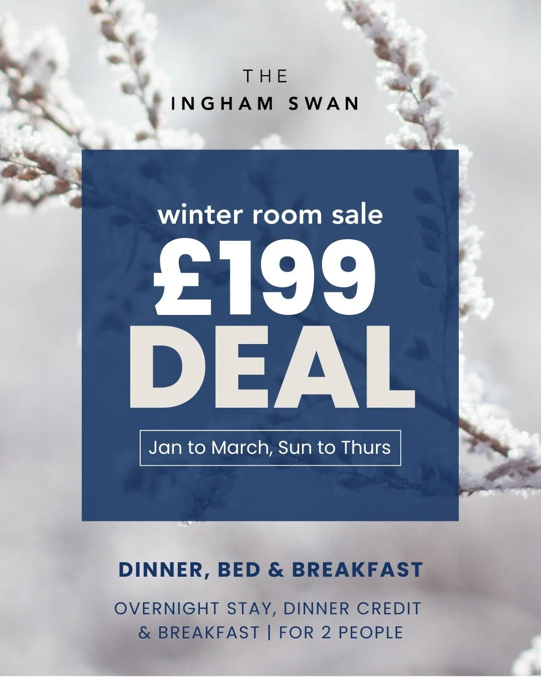 ADVANCE WARNING > our Winter Stays Room Deal ends this month. Last chance to enjoy &pound;199 per room, double occupancy including breakfast and a dinner credit.

Full details
https://www.theinghamswan.co.uk/restaurantwithrooms