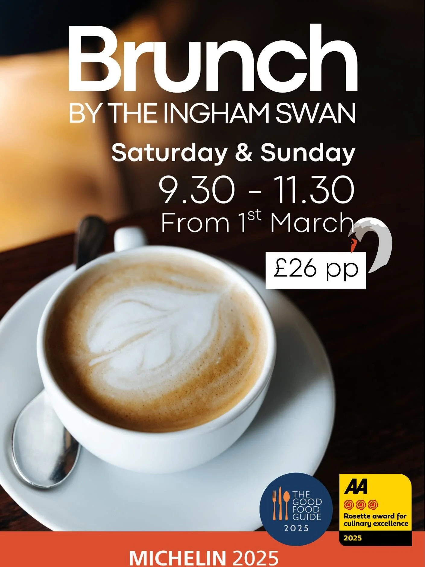 BRUNCH by The Ingham Swan
Upgrade your weekend with the launch of our new BRUNCH menu, available every Saturday and Sunday from 9:30am to 11:30am, starting 1st March.

As a 3 AA Rosette, Michelin Recommended restaurant, we&rsquo;re bringing our commi