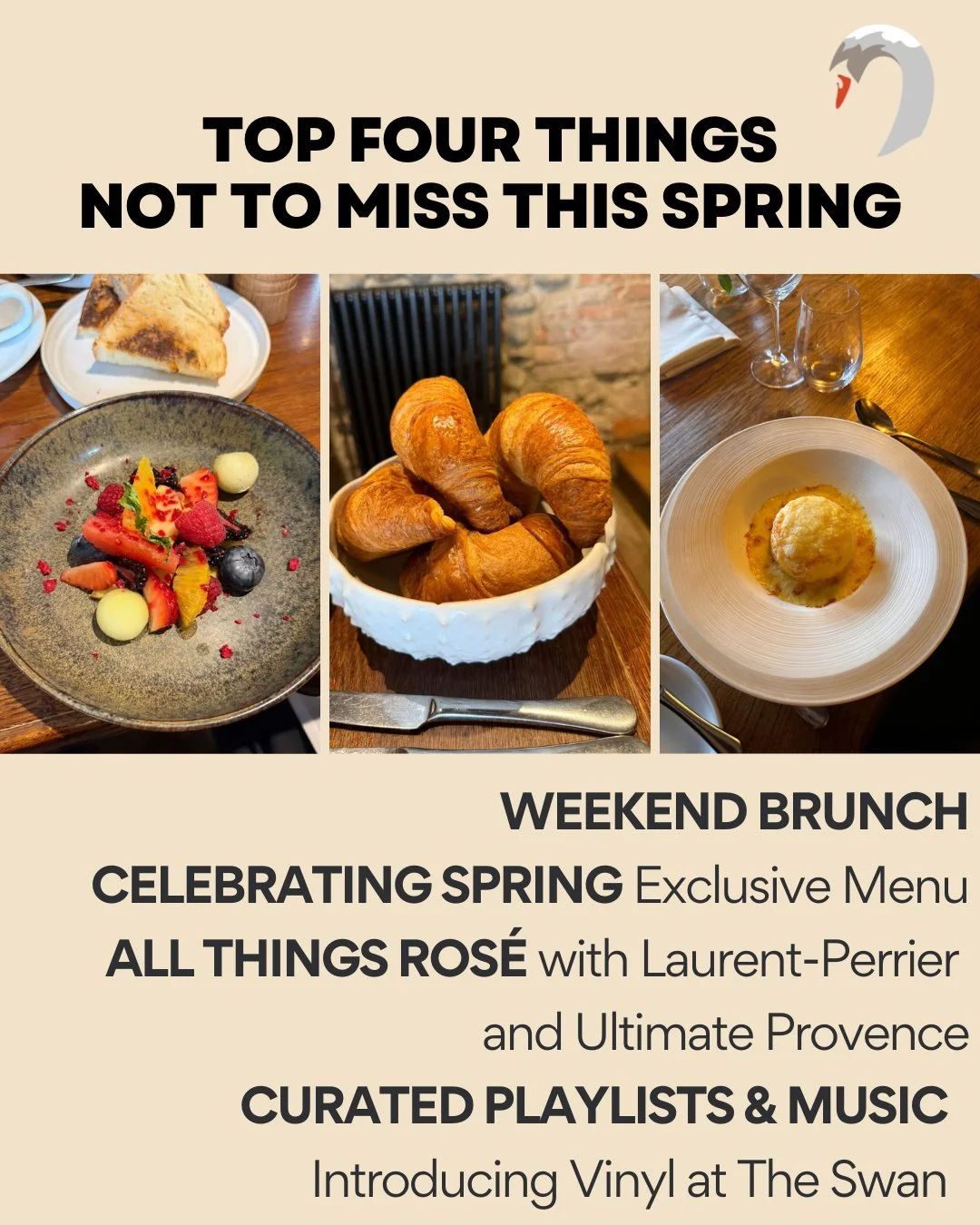 Spring, styled your way.

At The Ingham Swan, the new season unfolds in four perfect moments:

🥐 Weekend brunch, reimagined &mdash; slow, sociable, and soundtracked with curated playlists as we introduce vinyl at The Ingham Swan

🌱 A spring menu wo