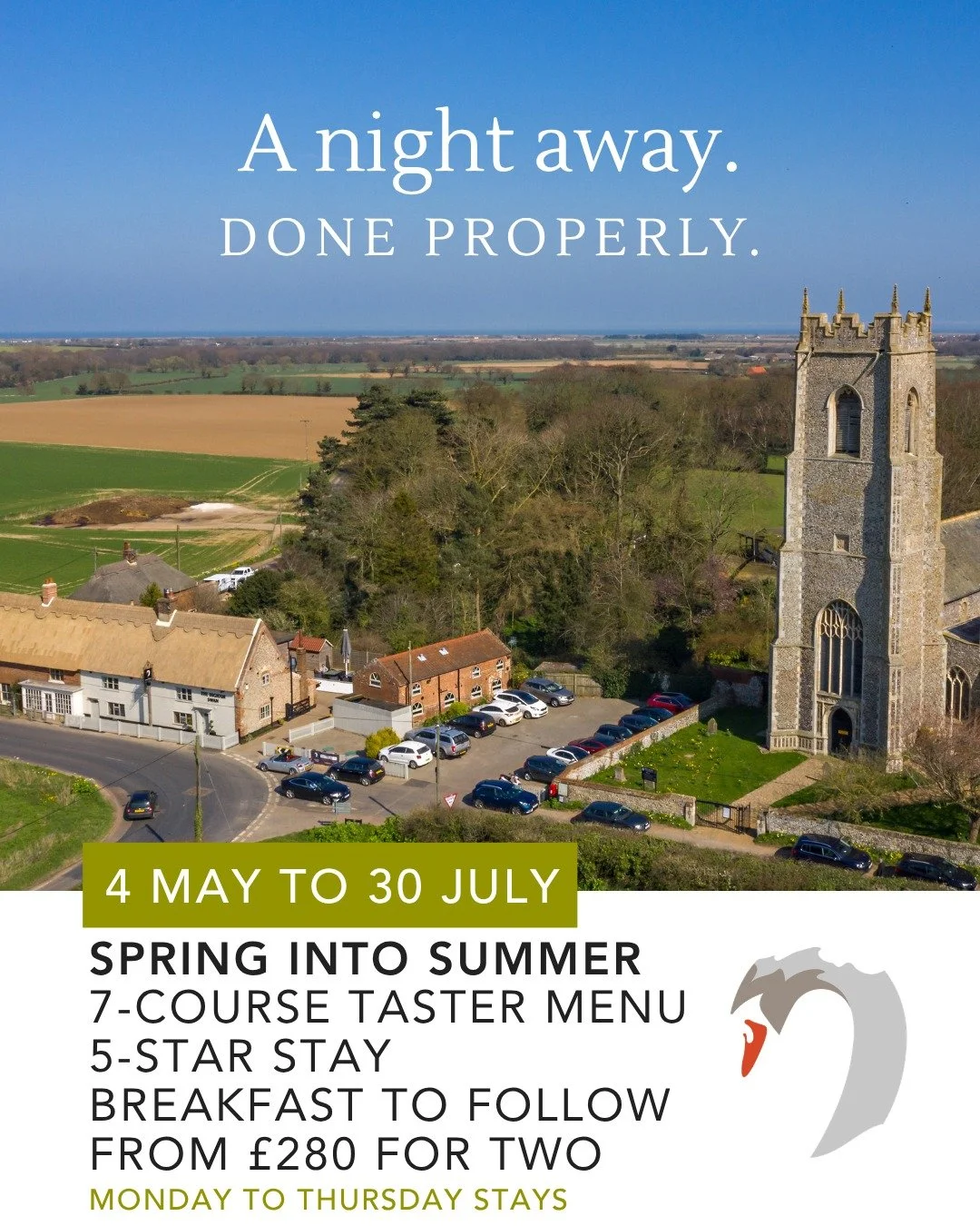 Spring Into Summer at The Ingham Swan

To celebrate our new 5-star rooms rating from the AA, we&rsquo;re introducing a limited-time stay designed to be savoured.

Enjoy our signature 7-Course Stay &amp; Dine experience &mdash; an evening of thoughtfu