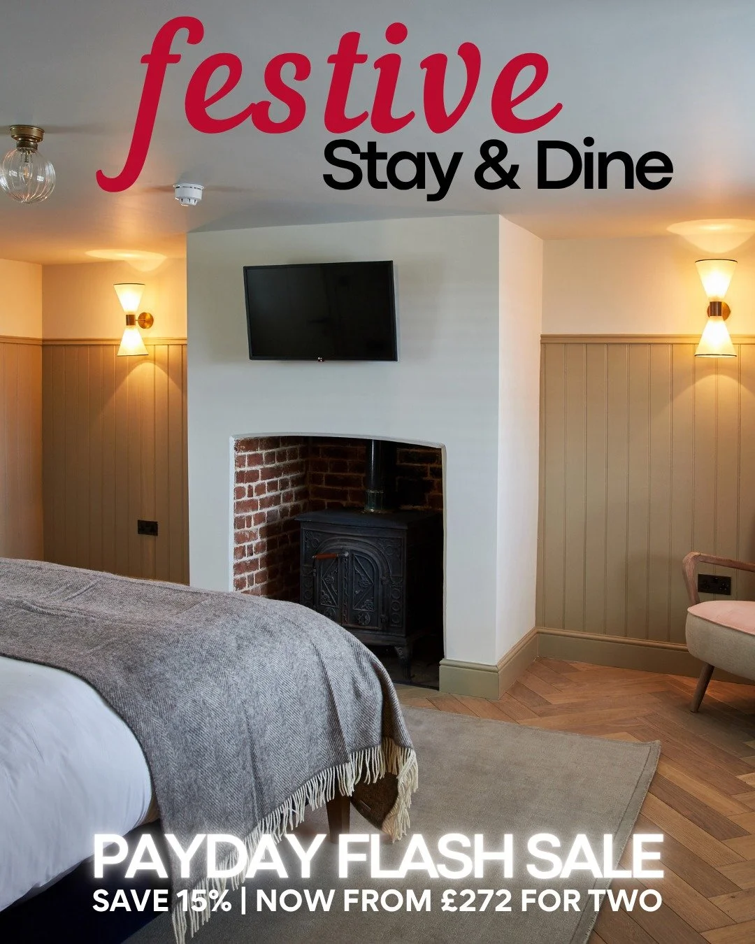 PAYDAY FLASH SALE | SAVE 15%

A festive escape for two, now from just &pound;272.

Enjoy our seven-course Festive Taster Menu for two, an overnight stay at The Ingham Swan and breakfast.

Available for stays Monday to Friday, including Friday nights,