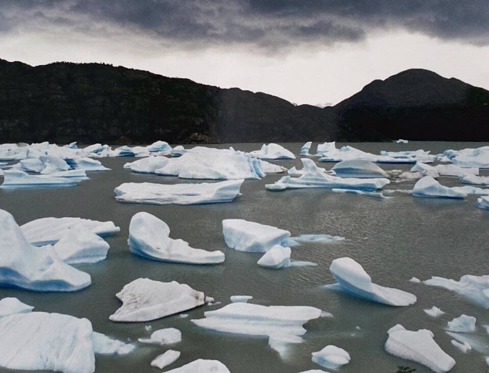 A field of icebergs dot the ocean in Chile; a mesmerizing location for a Patagonia elopement.