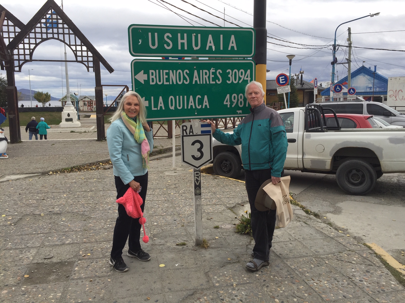 Rams & I in Ushuaia, Argentina about to board a cruise ship to visit Cape Horn & environs. Great trip!